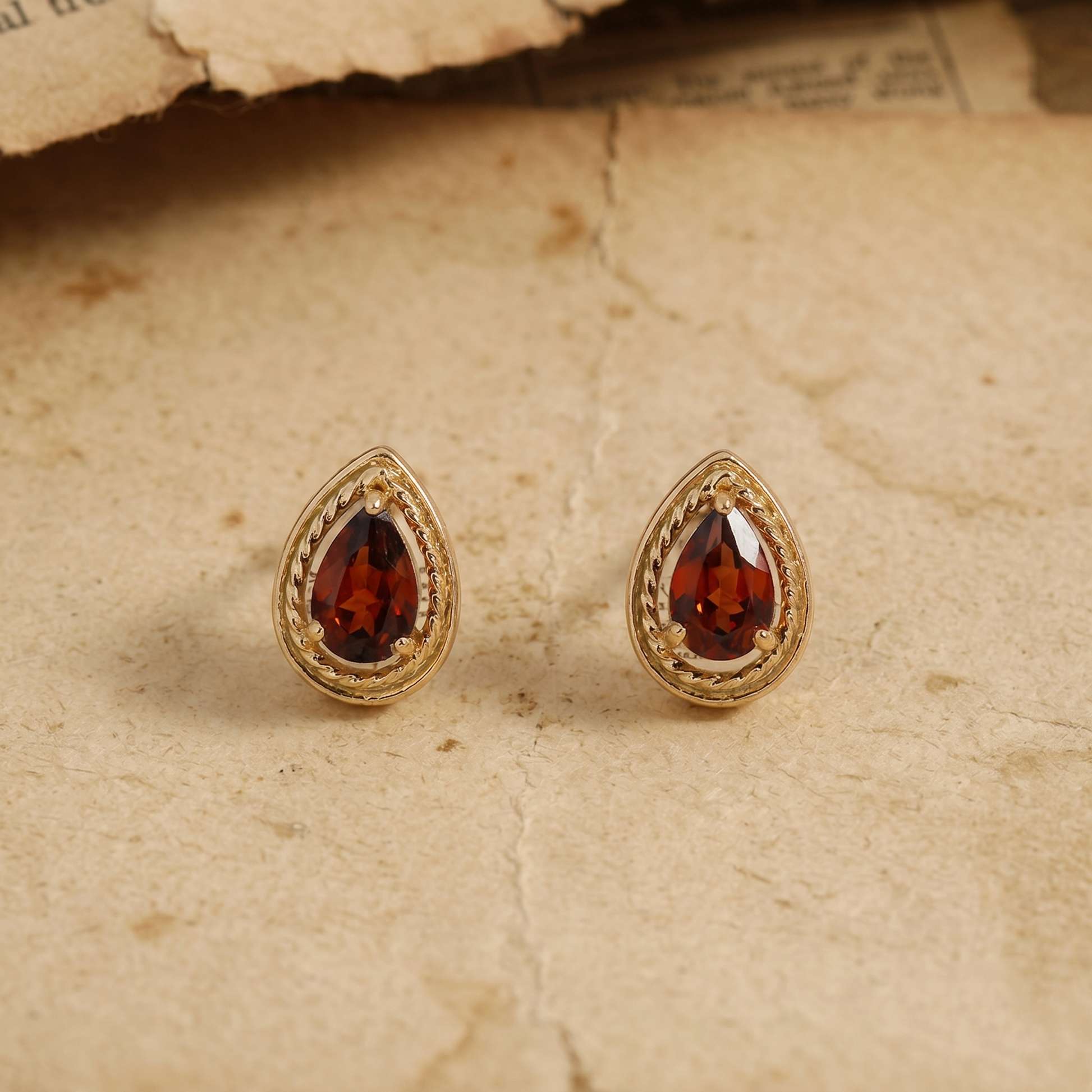 Crimson Teardrop Garnet Stud Earrings