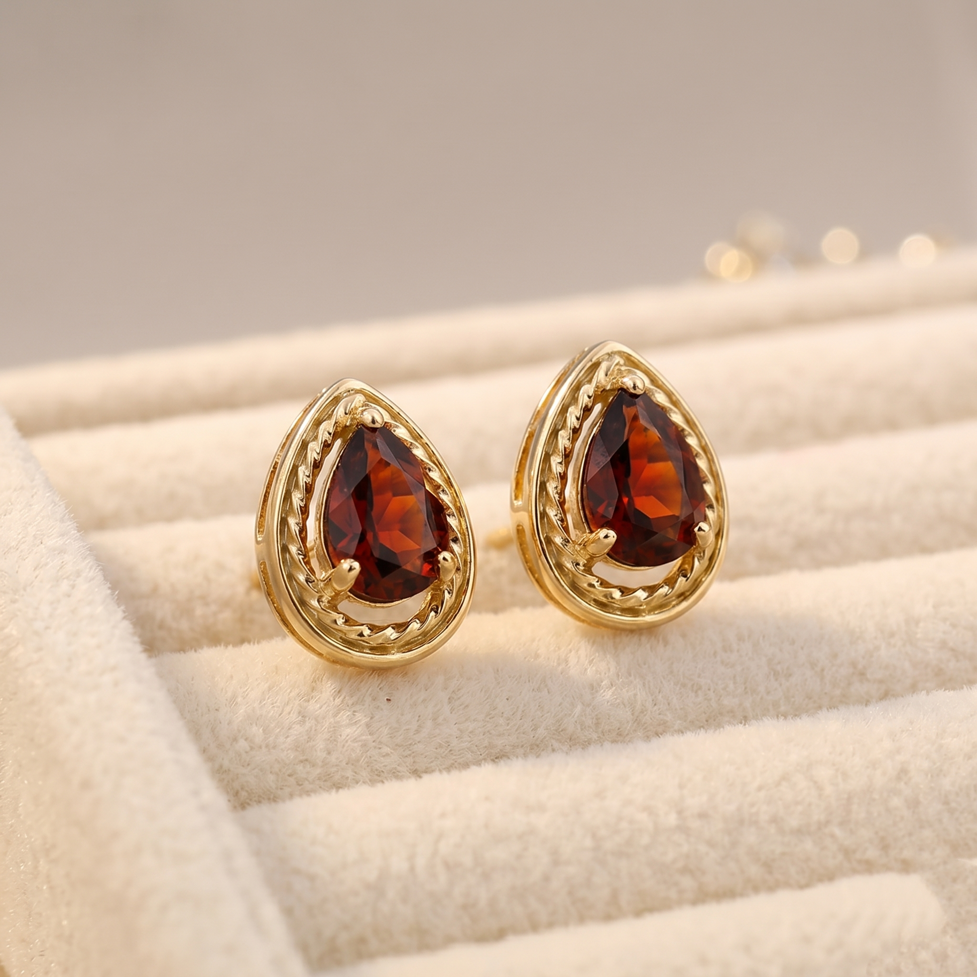 Crimson Teardrop Garnet Stud Earrings
