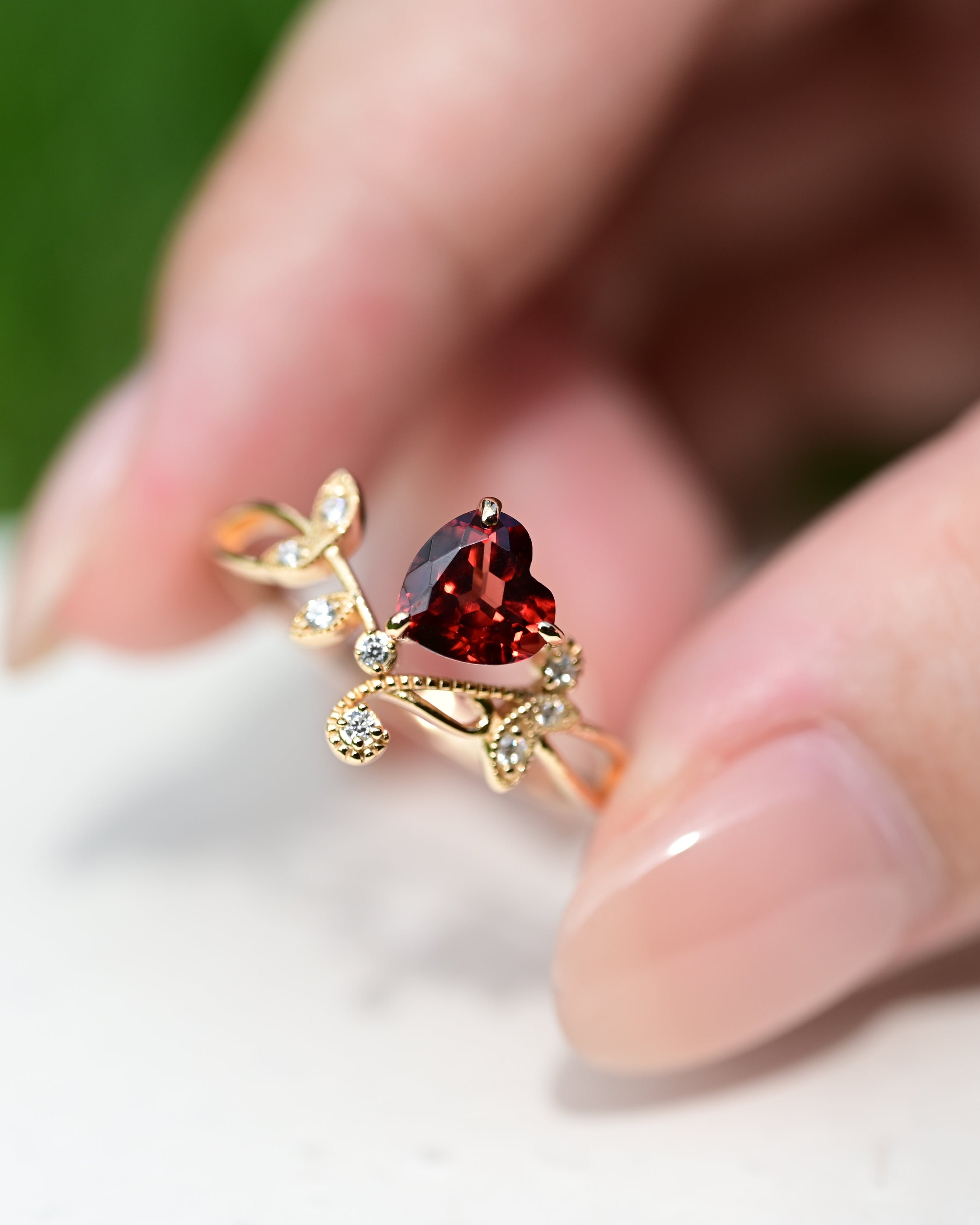 Crimson Vine Garnet Ring