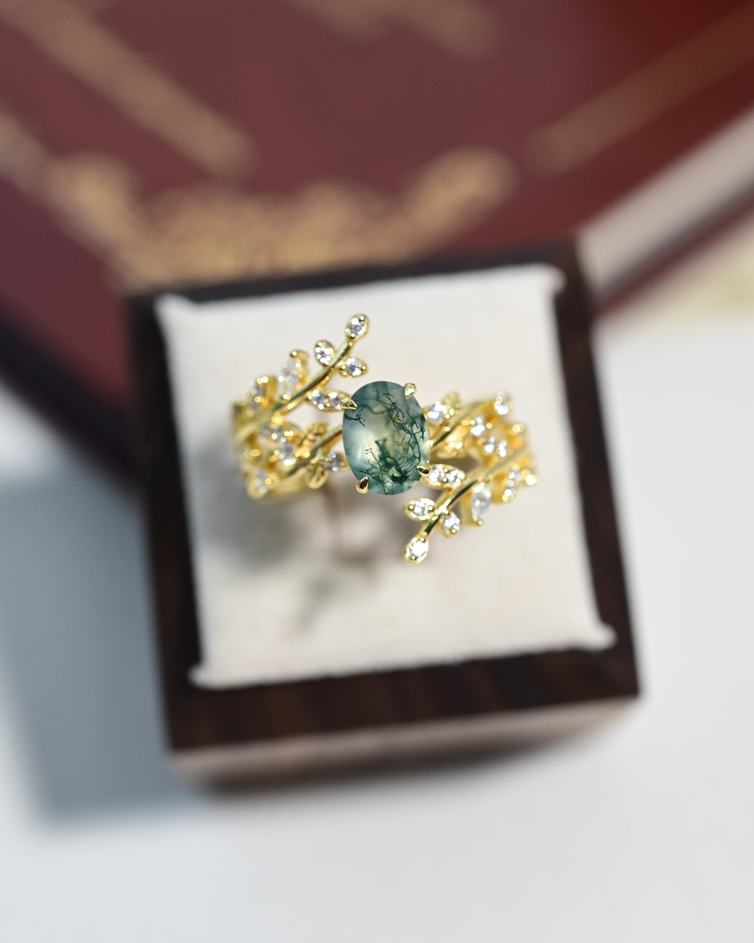 Forest Whisper Oval Cut Moss Agate Stacking Ring Set