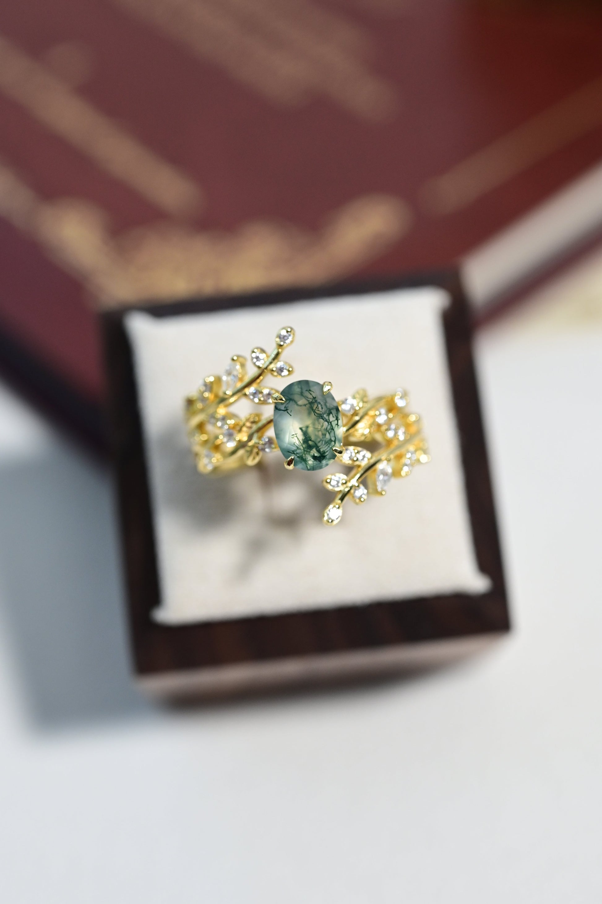 Forest Whisper Oval Cut Moss Agate Stacking Ring Set