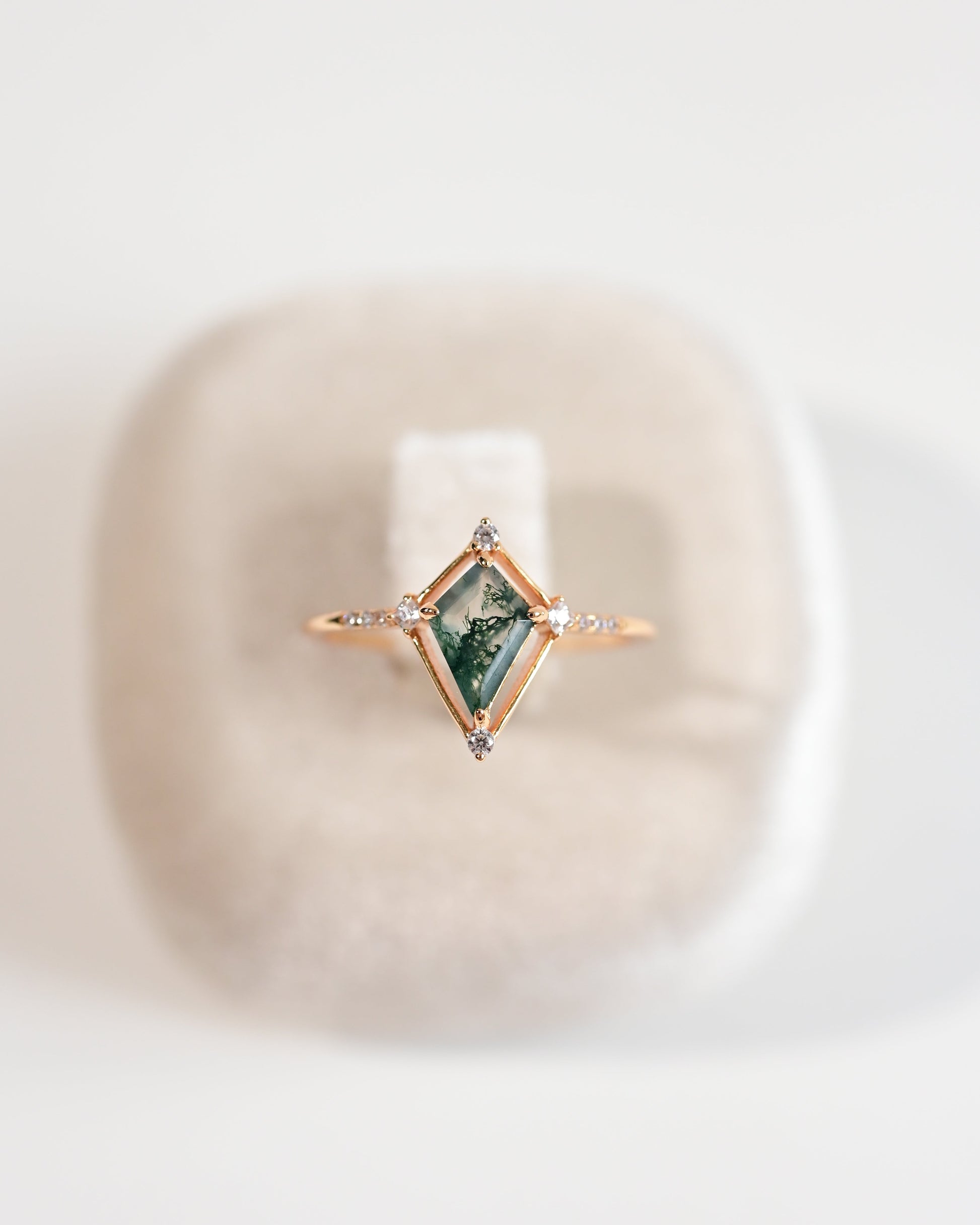 Verdant Kite-Cut Moss Agate Ring