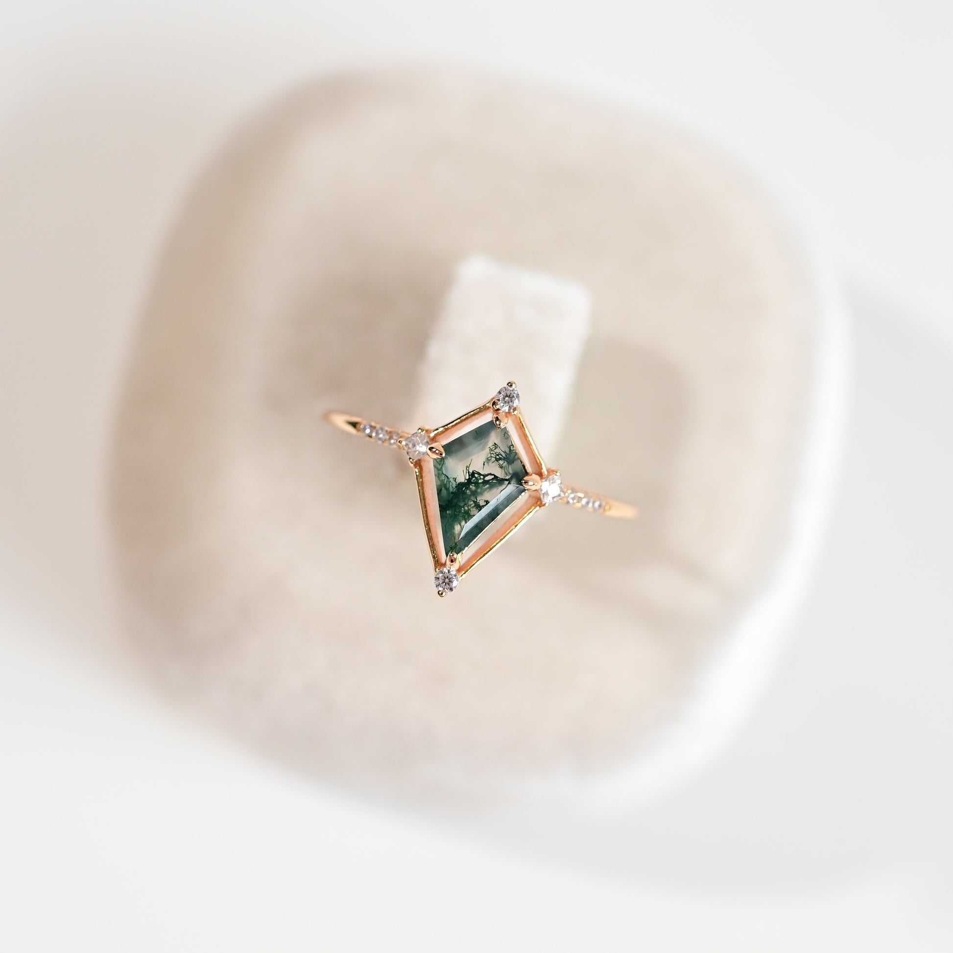 Verdant Kite-Cut Moss Agate Ring