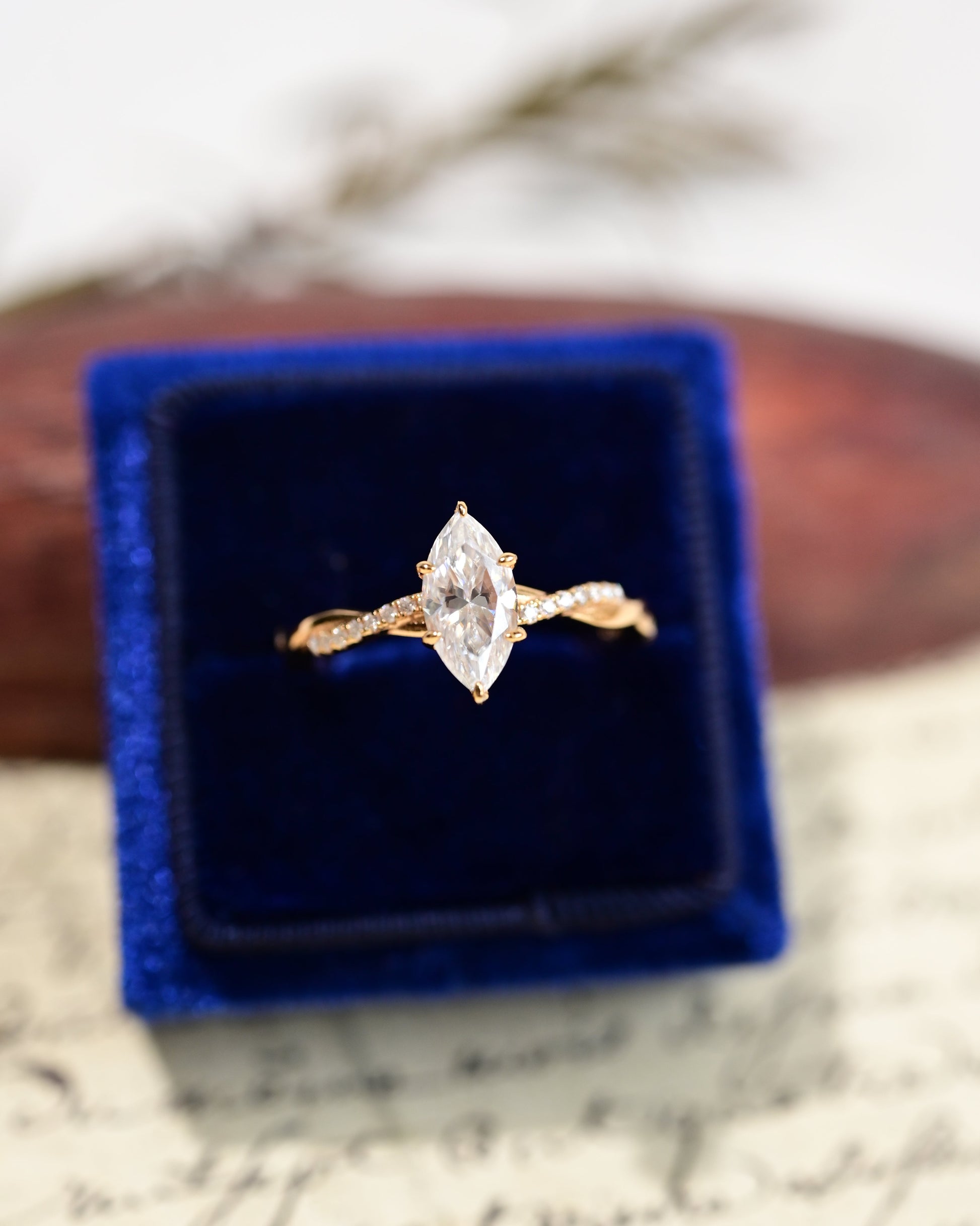 Elegant Marquise-Cut Moissanite Twist Ring