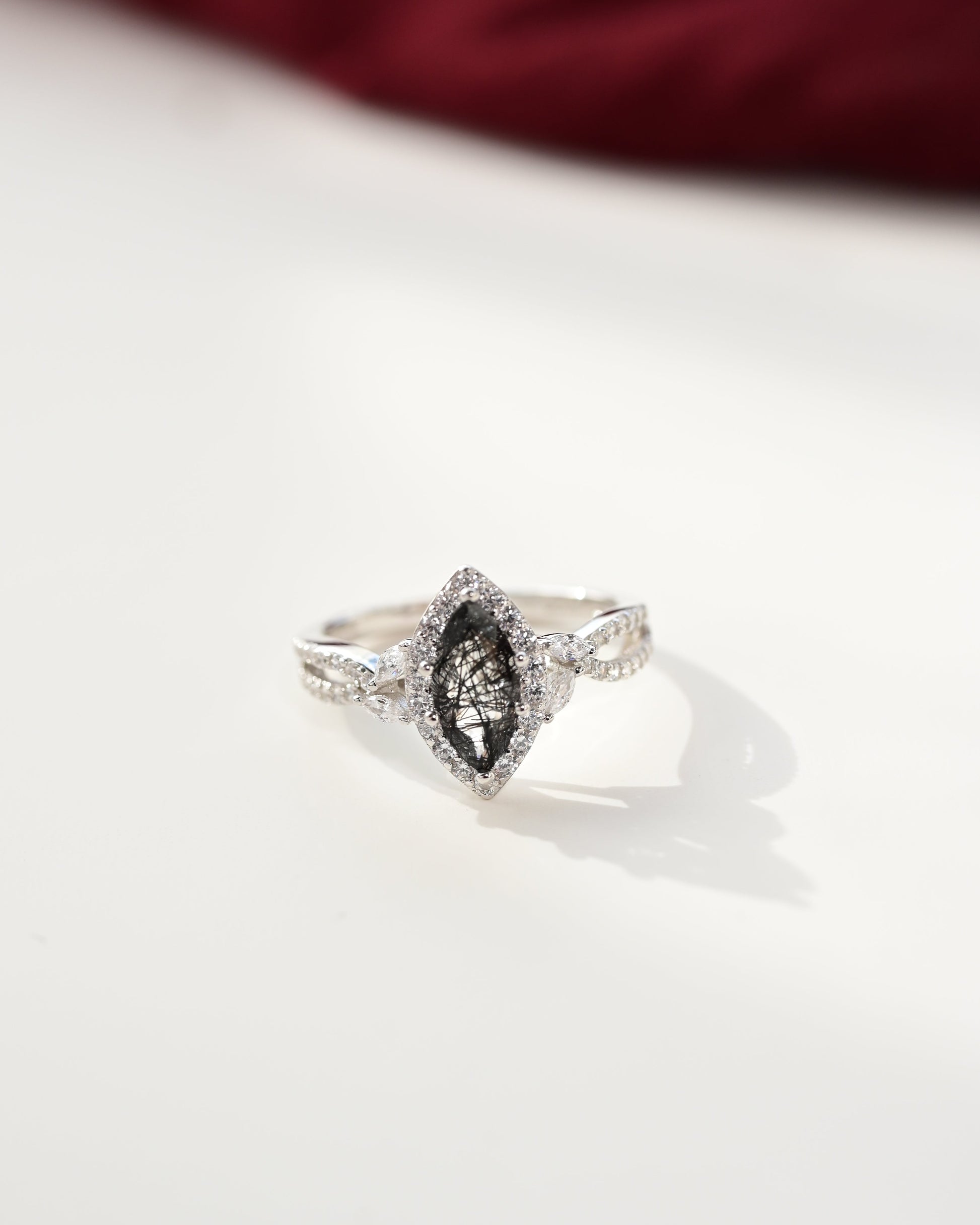 Marquise Black Rutilated Quartz Ring