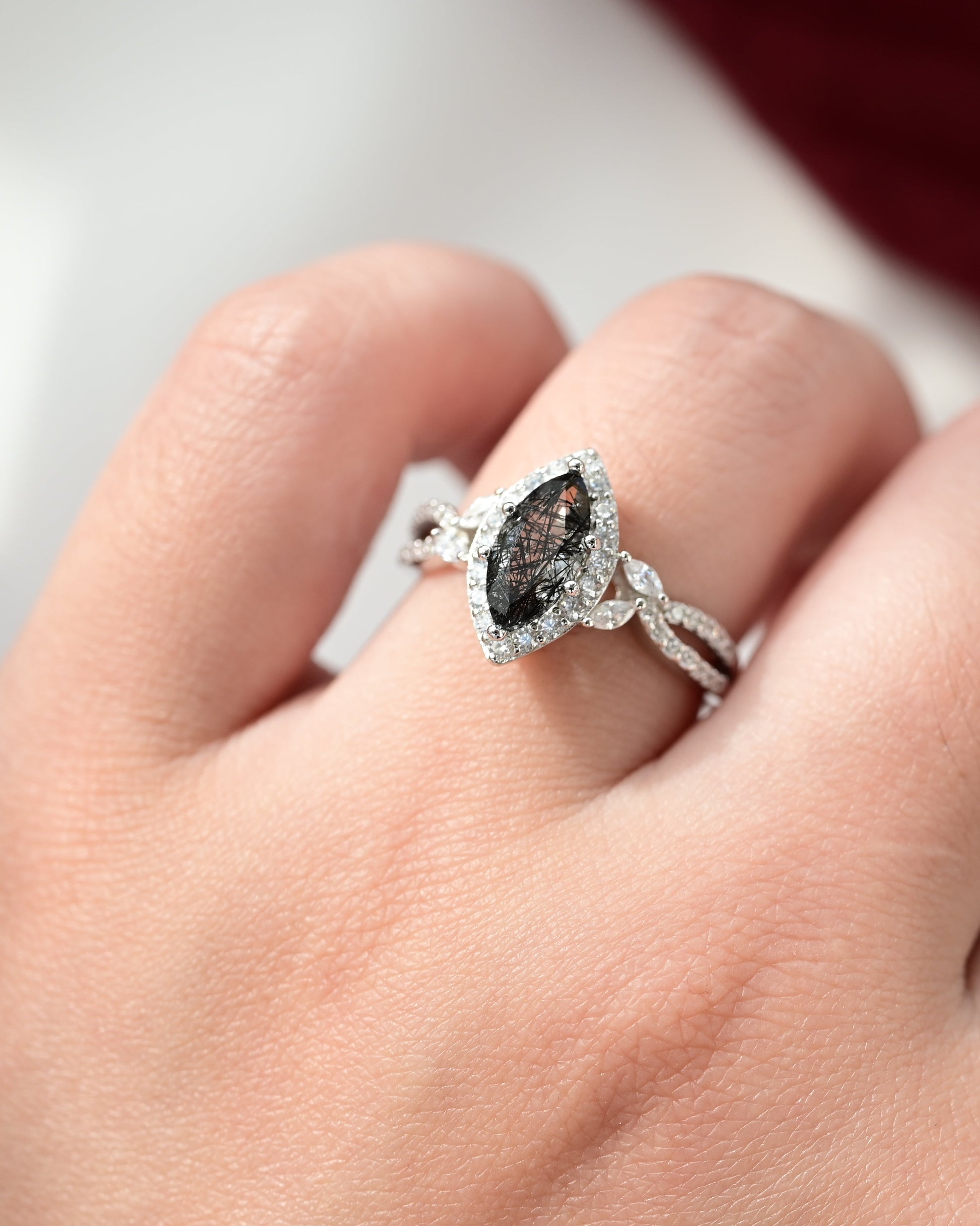 Marquise Black Rutilated Quartz Ring