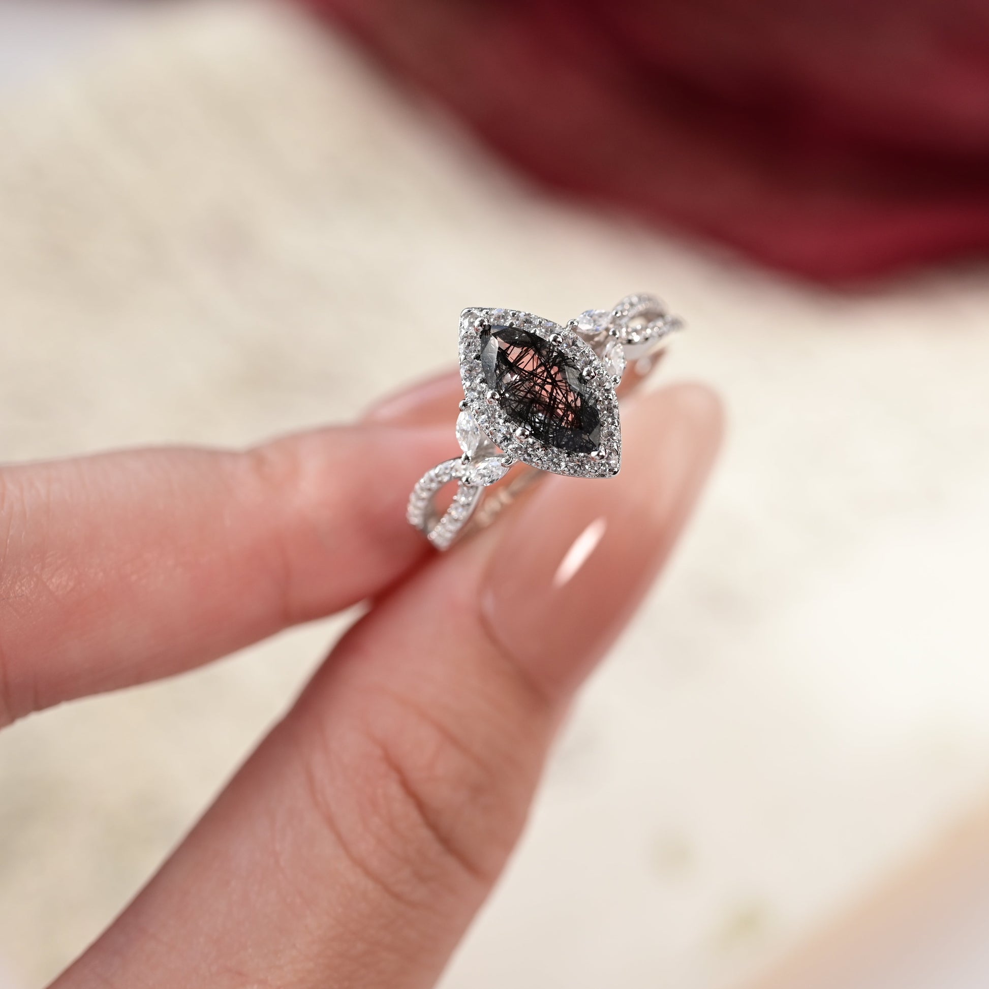 Marquise Black Rutilated Quartz Ring