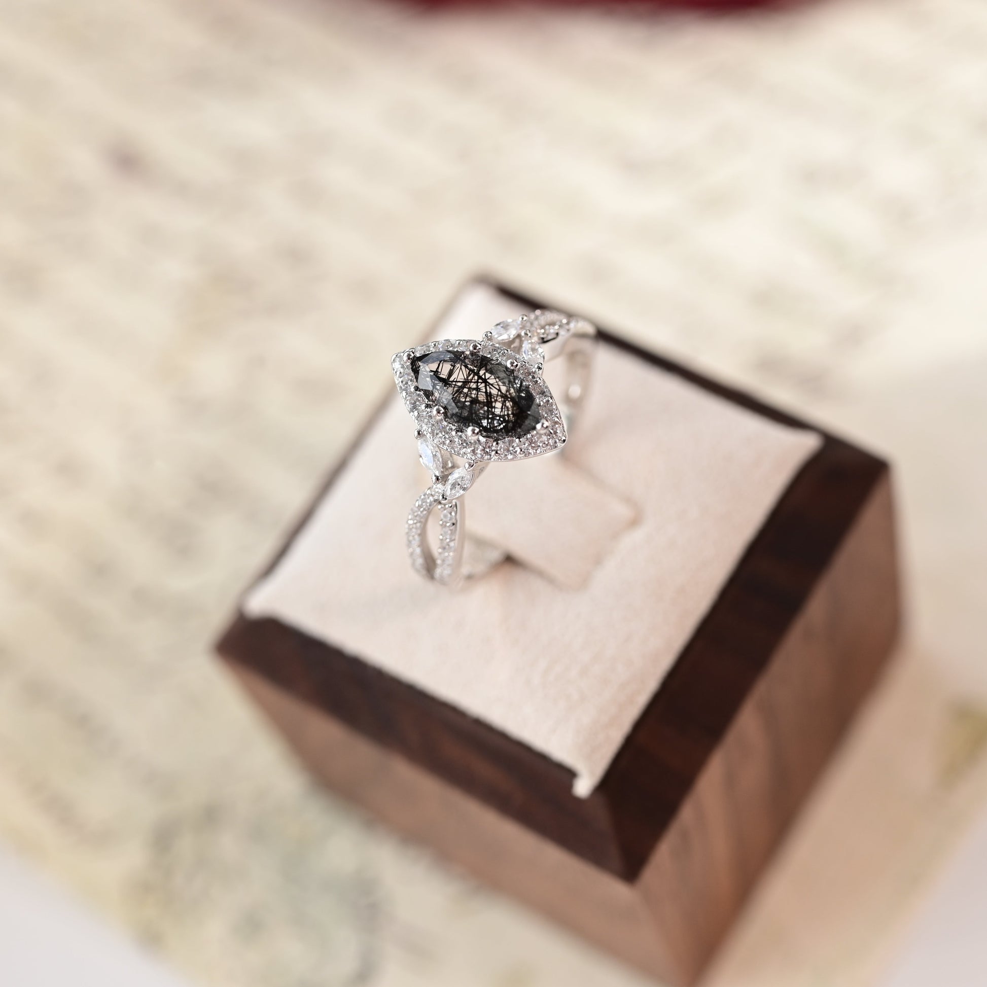 Marquise Black Rutilated Quartz Ring