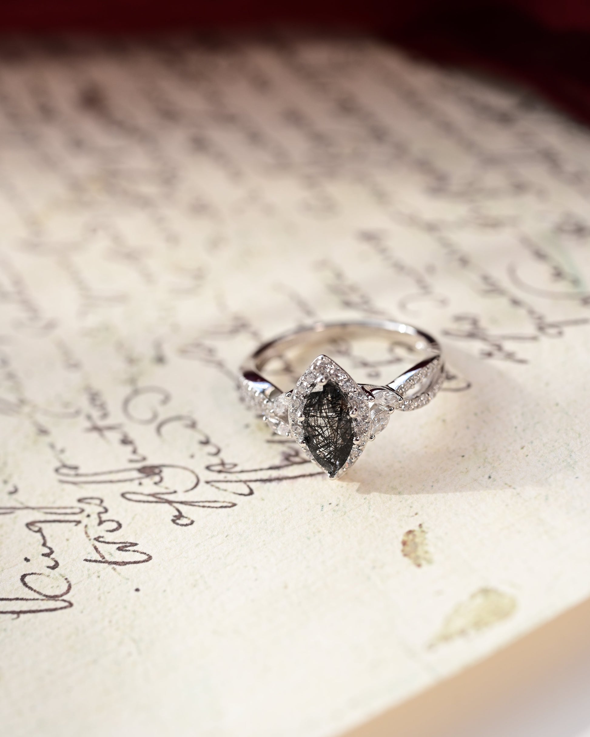 Marquise Black Rutilated Quartz Ring