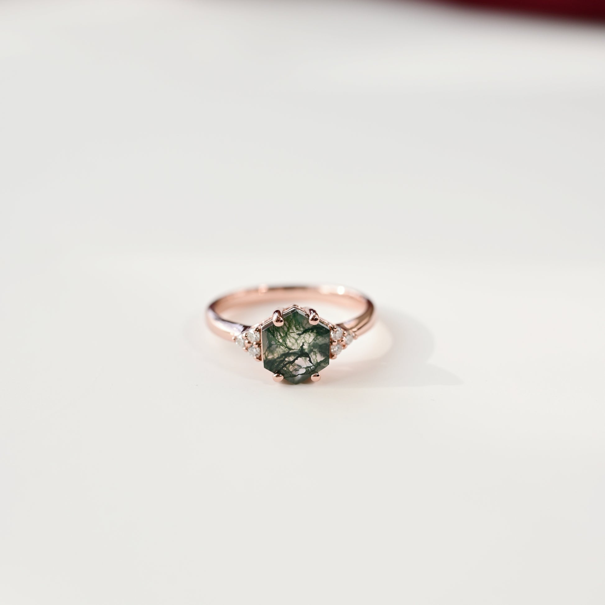 Hexagonal Moss Agate Ring