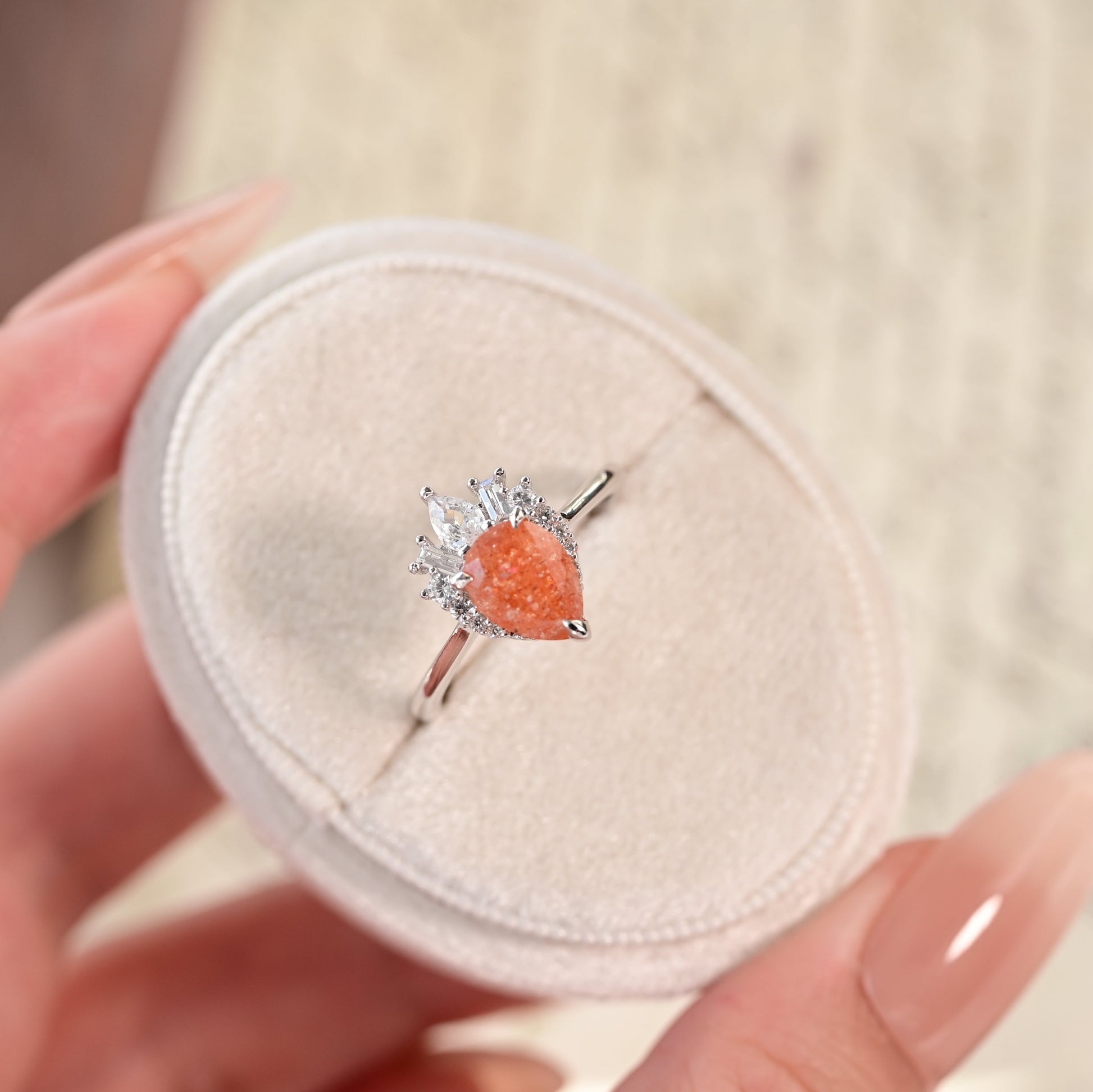 Pear-Cut Sunstone Teardrop Ring