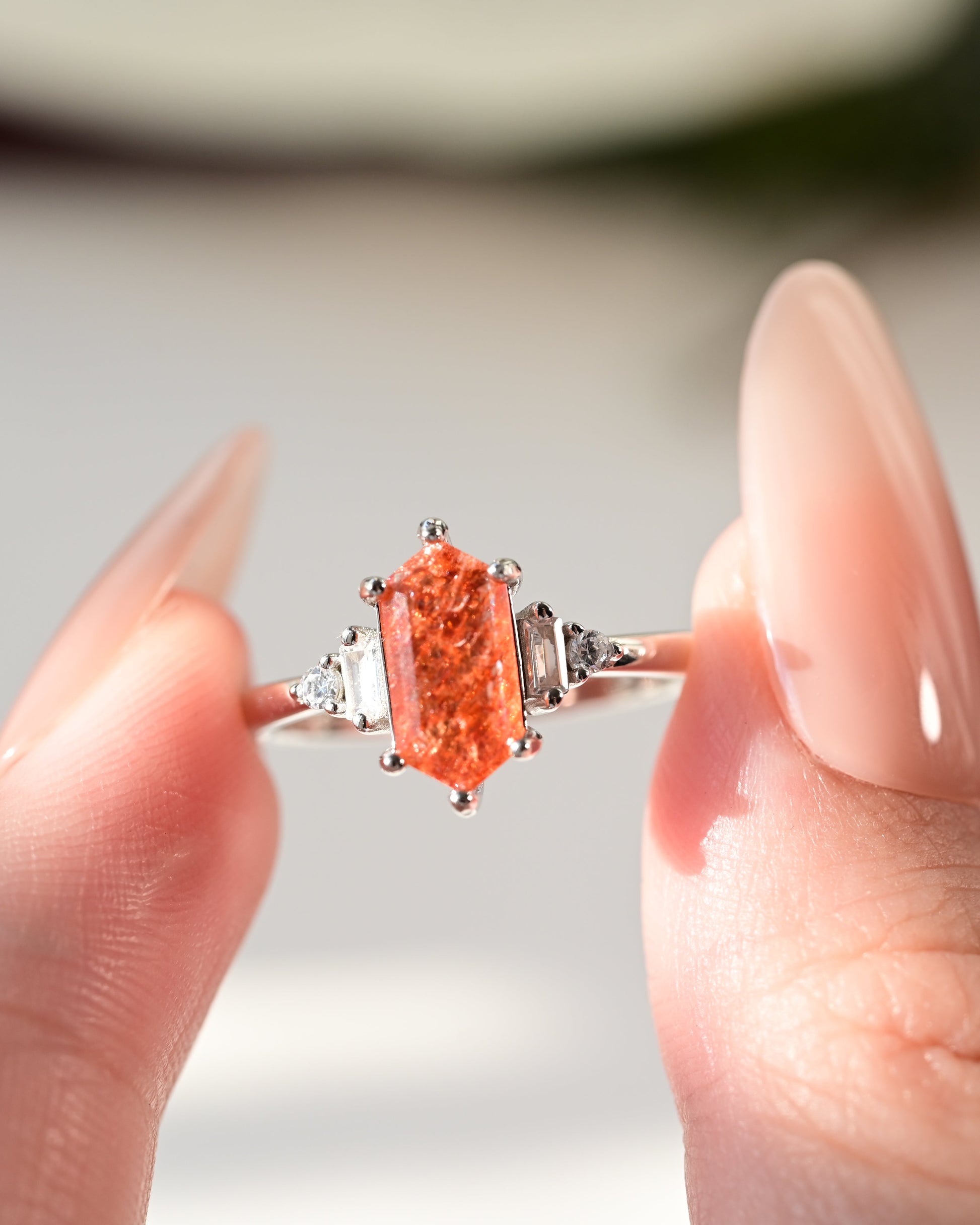 Hexagon-Cut Sunstone Stacking Ring Set