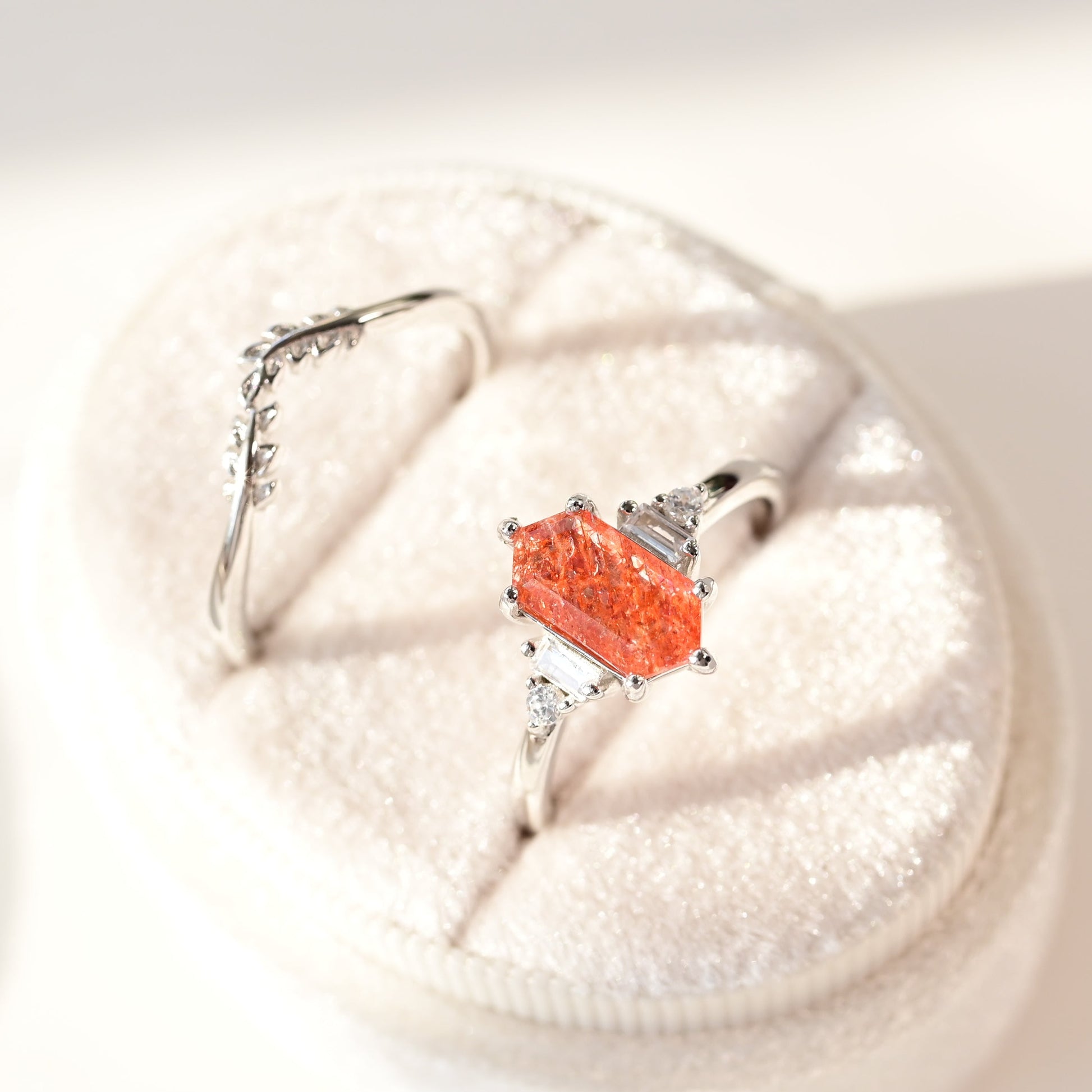 Hexagon-Cut Sunstone Stacking Ring Set