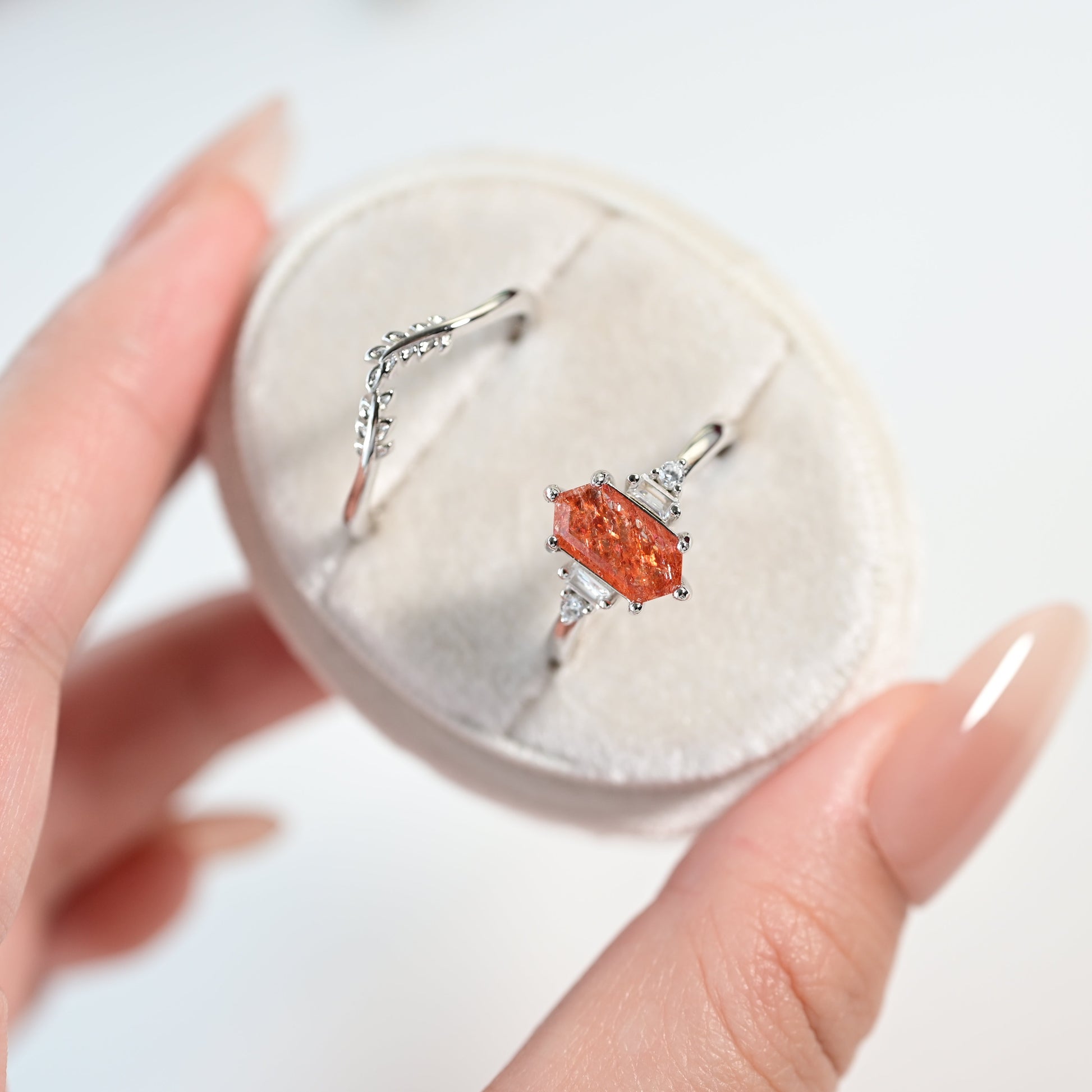 Hexagon-Cut Sunstone Stacking Ring Set