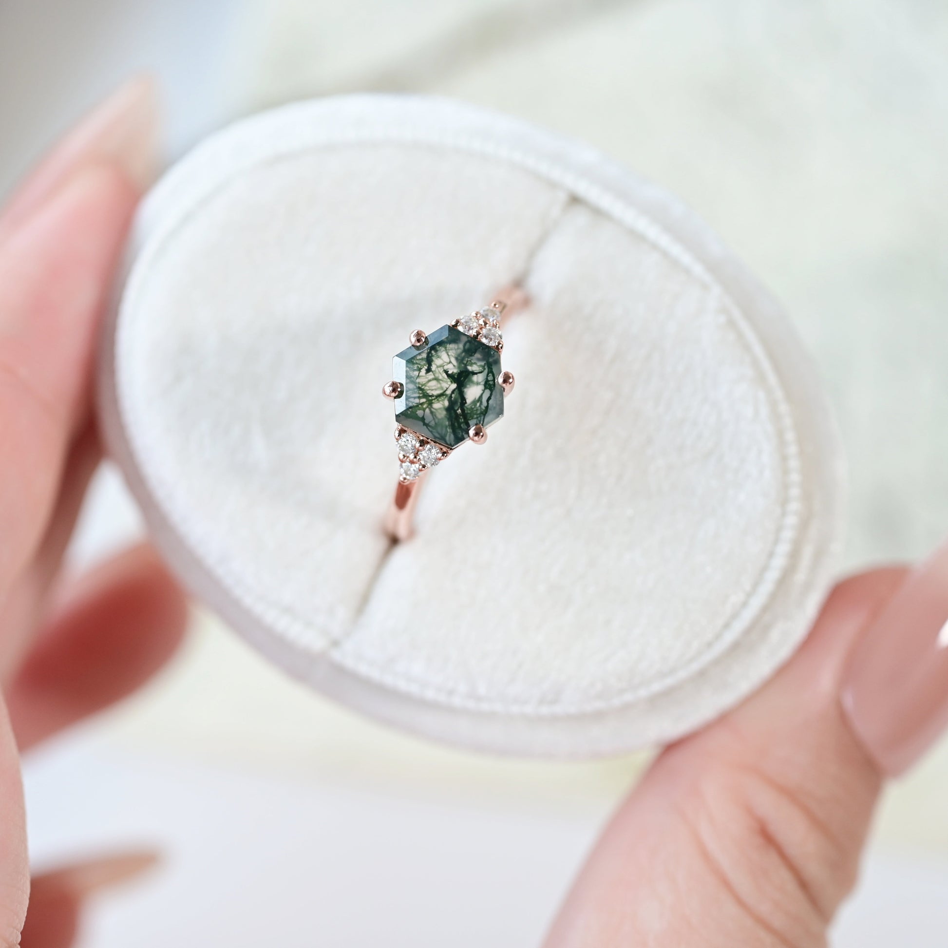 Hexagonal Moss Agate Ring