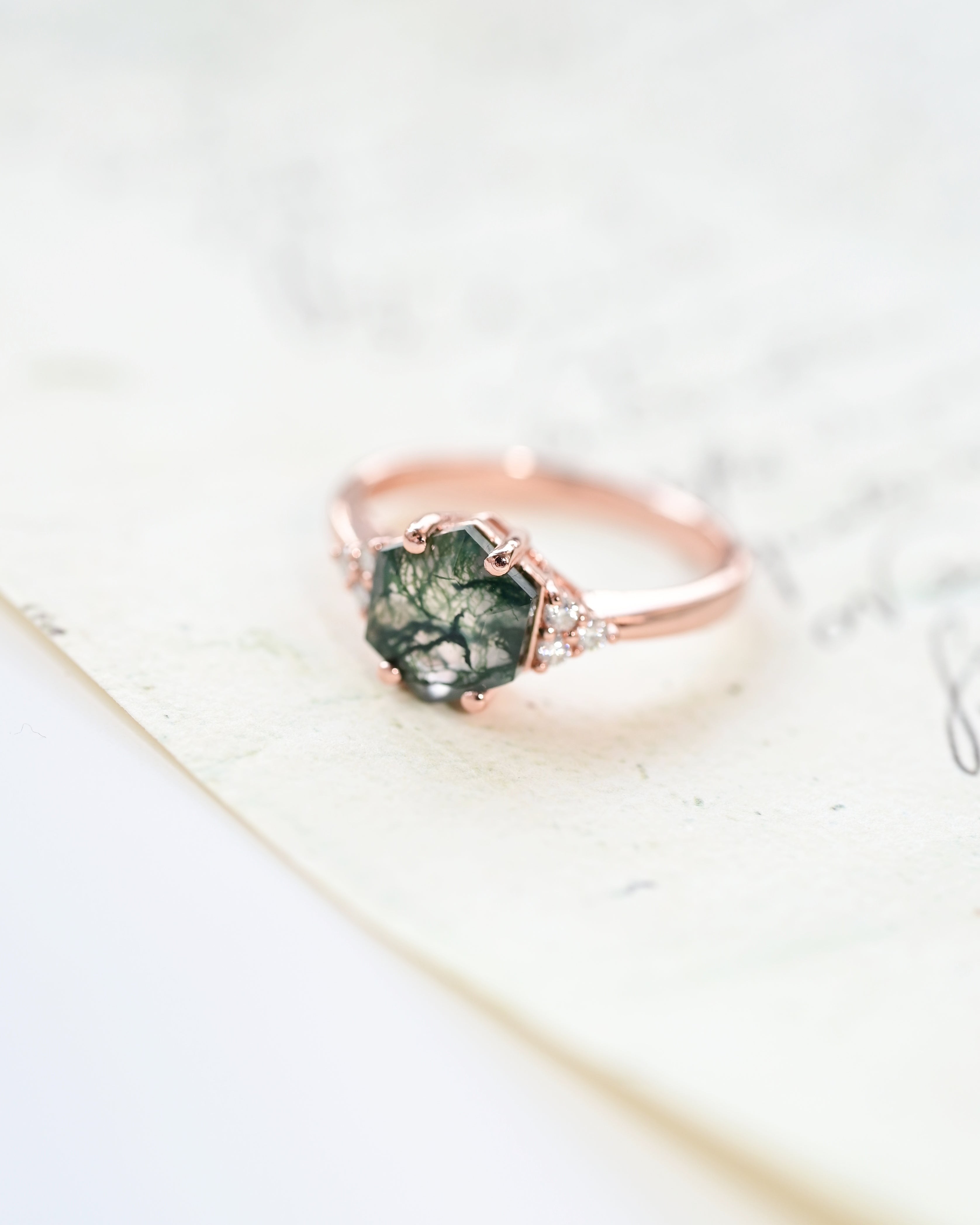 Hexagonal Moss Agate Ring