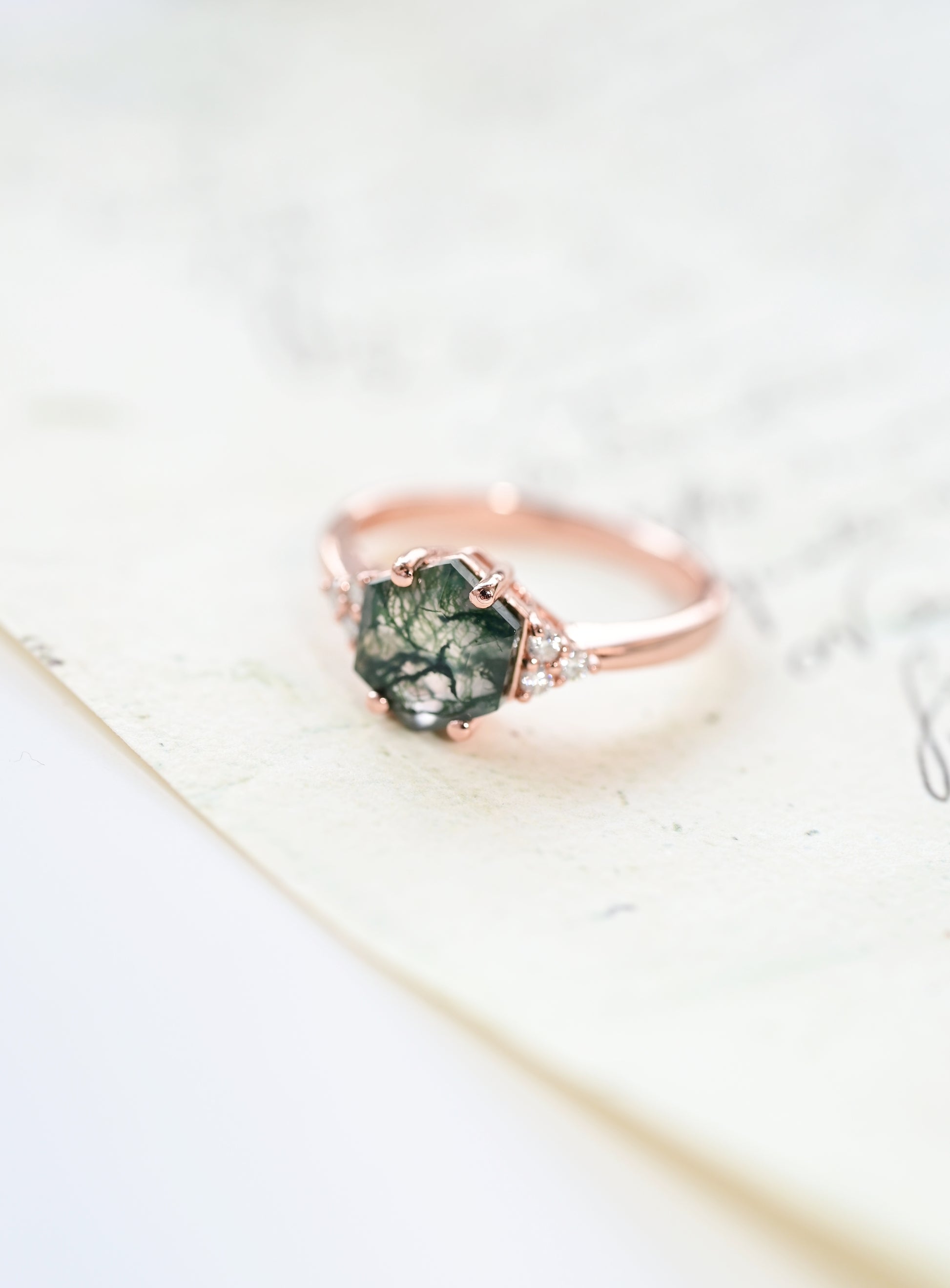 Hexagonal Moss Agate Ring