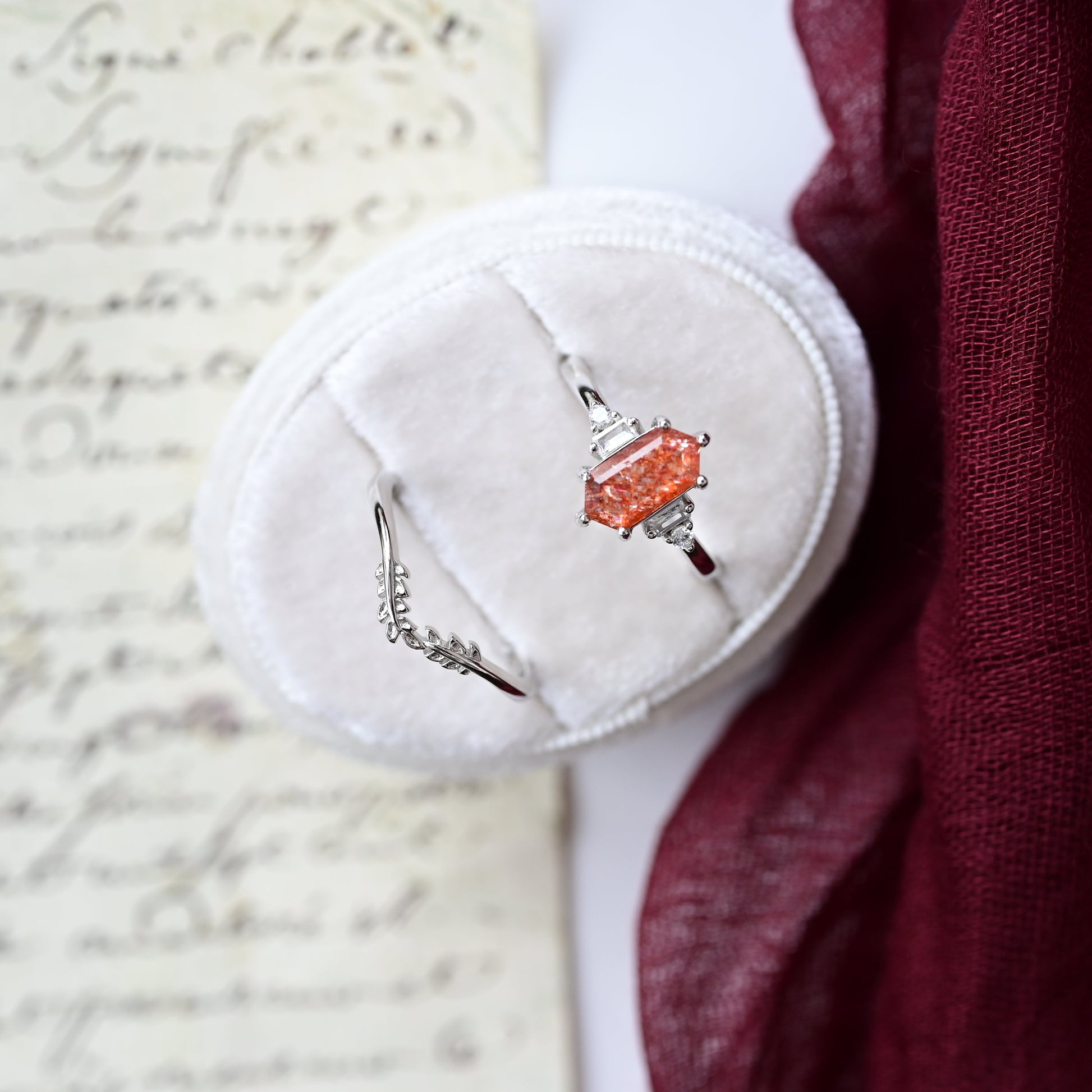 Hexagon-Cut Sunstone Stacking Ring Set