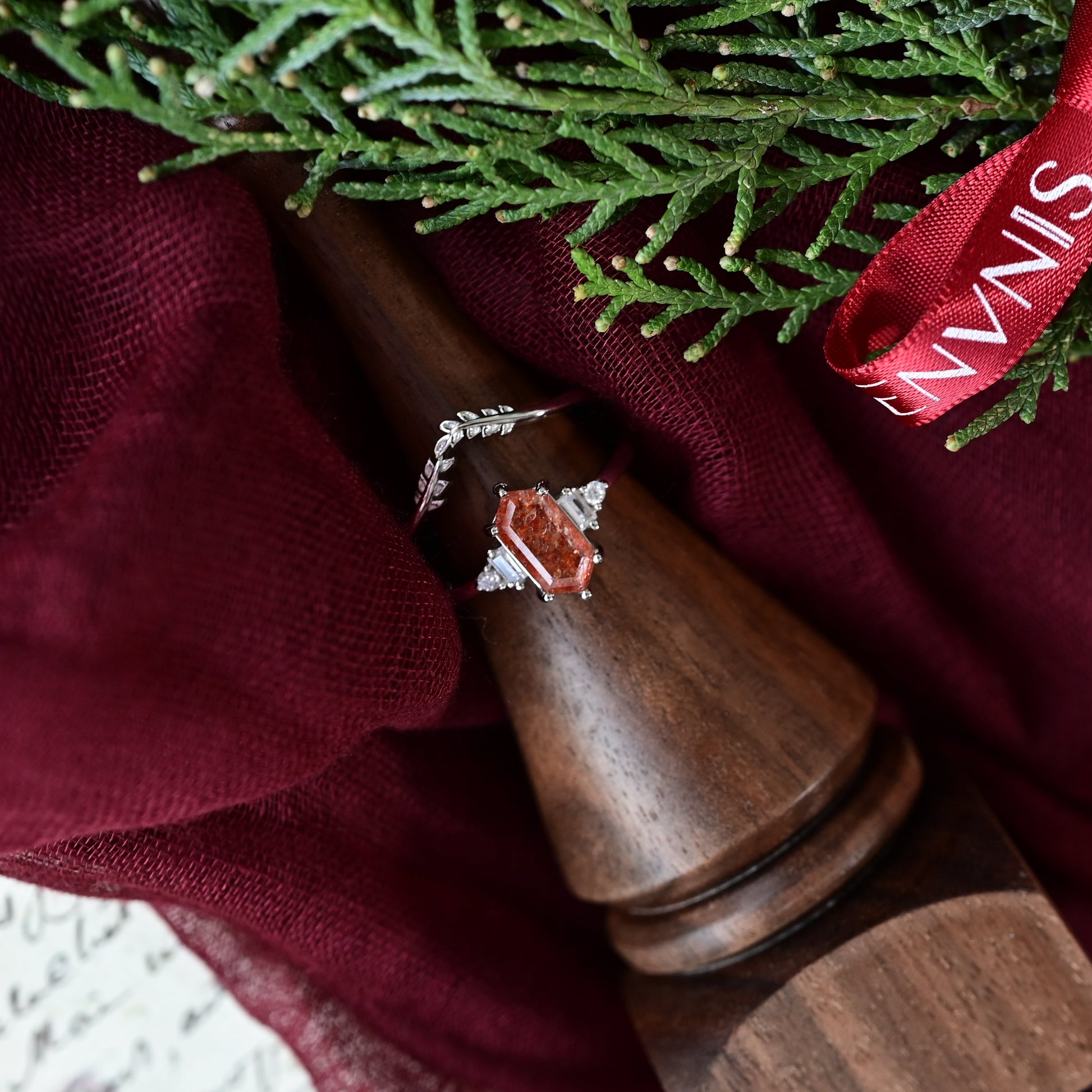 Hexagon-Cut Sunstone Stacking Ring Set