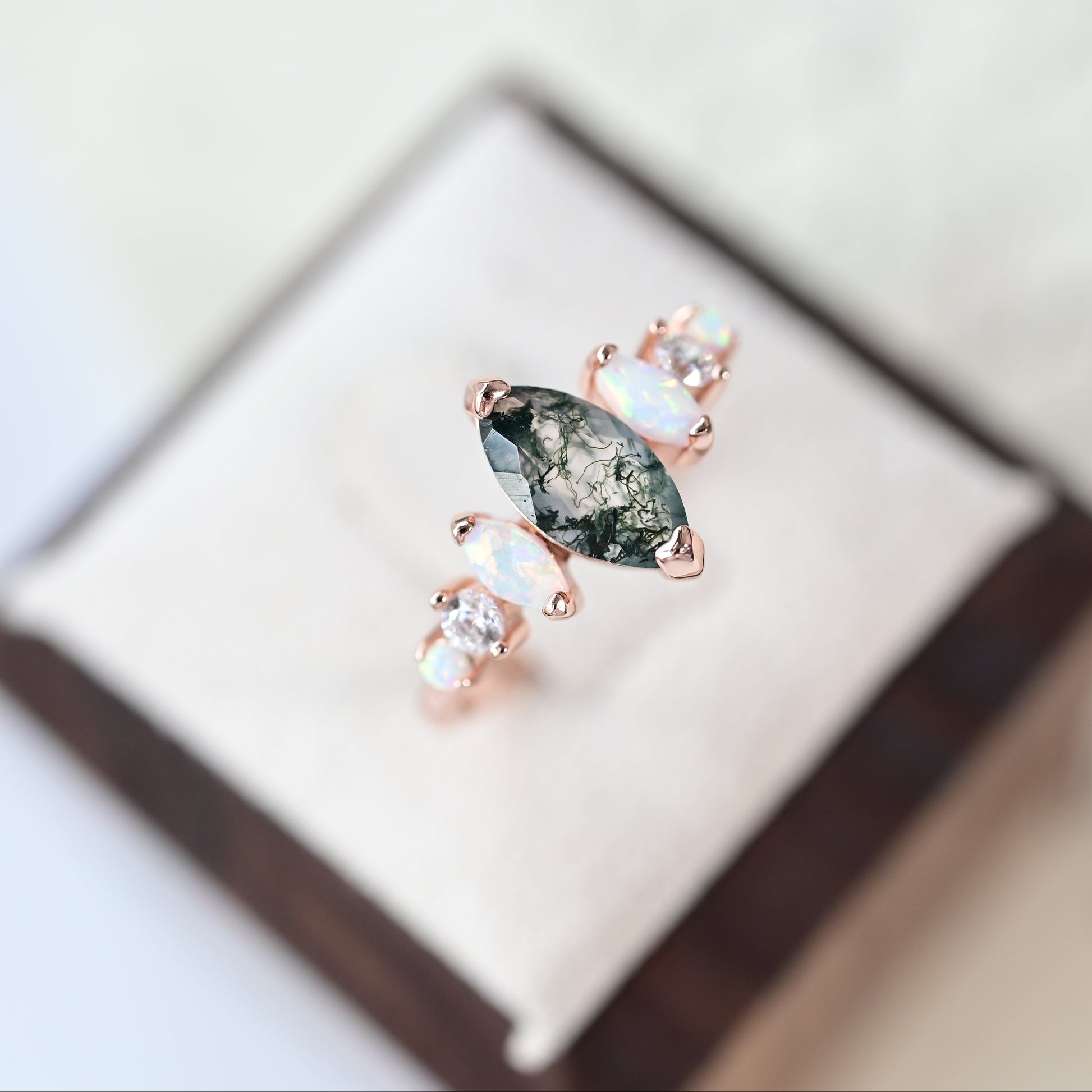 Marquise Moss Agate & Opal Ring