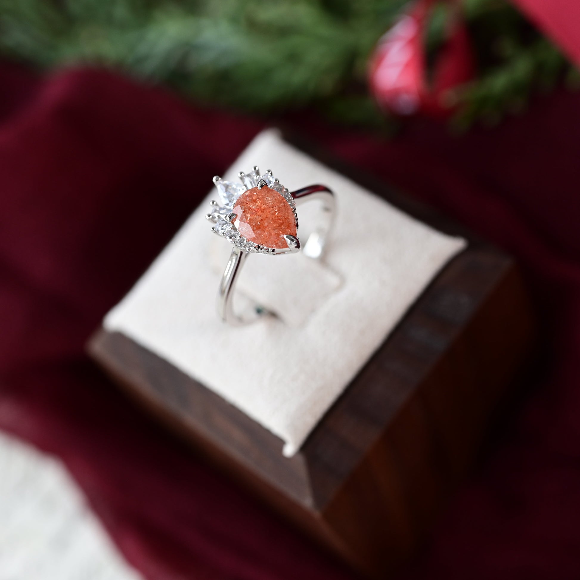 Pear-Cut Sunstone Teardrop Ring