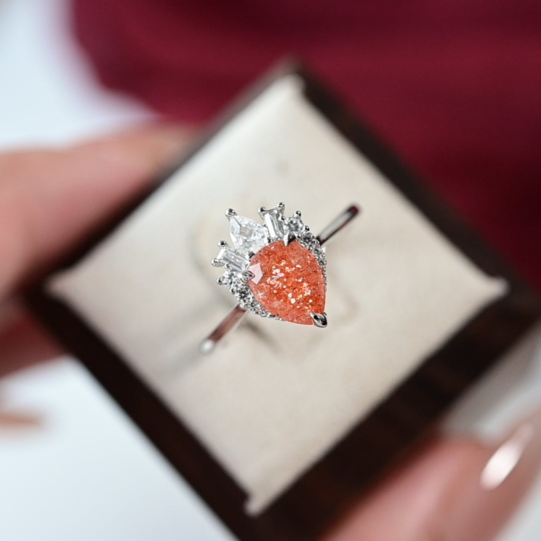 Pear-Cut Sunstone Teardrop Ring
