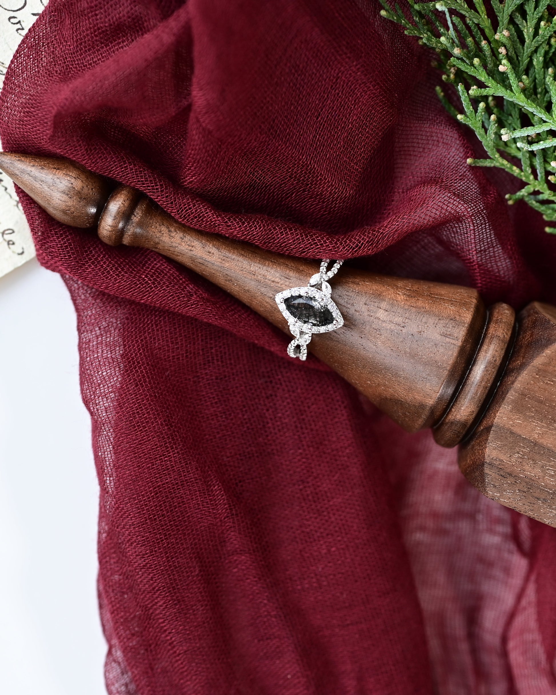 Marquise Black Rutilated Quartz Ring