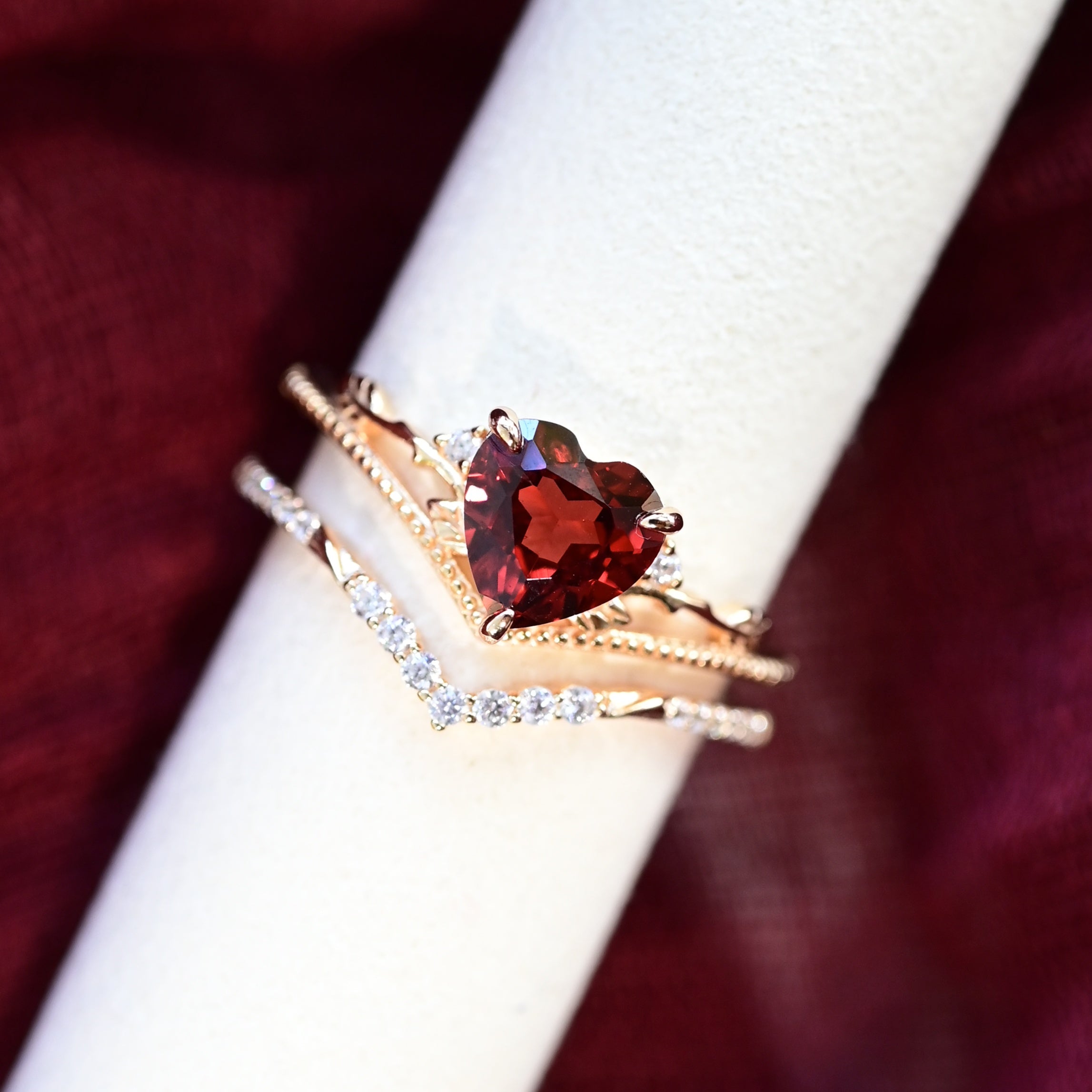 Crimson Heart Garnet Ring Set