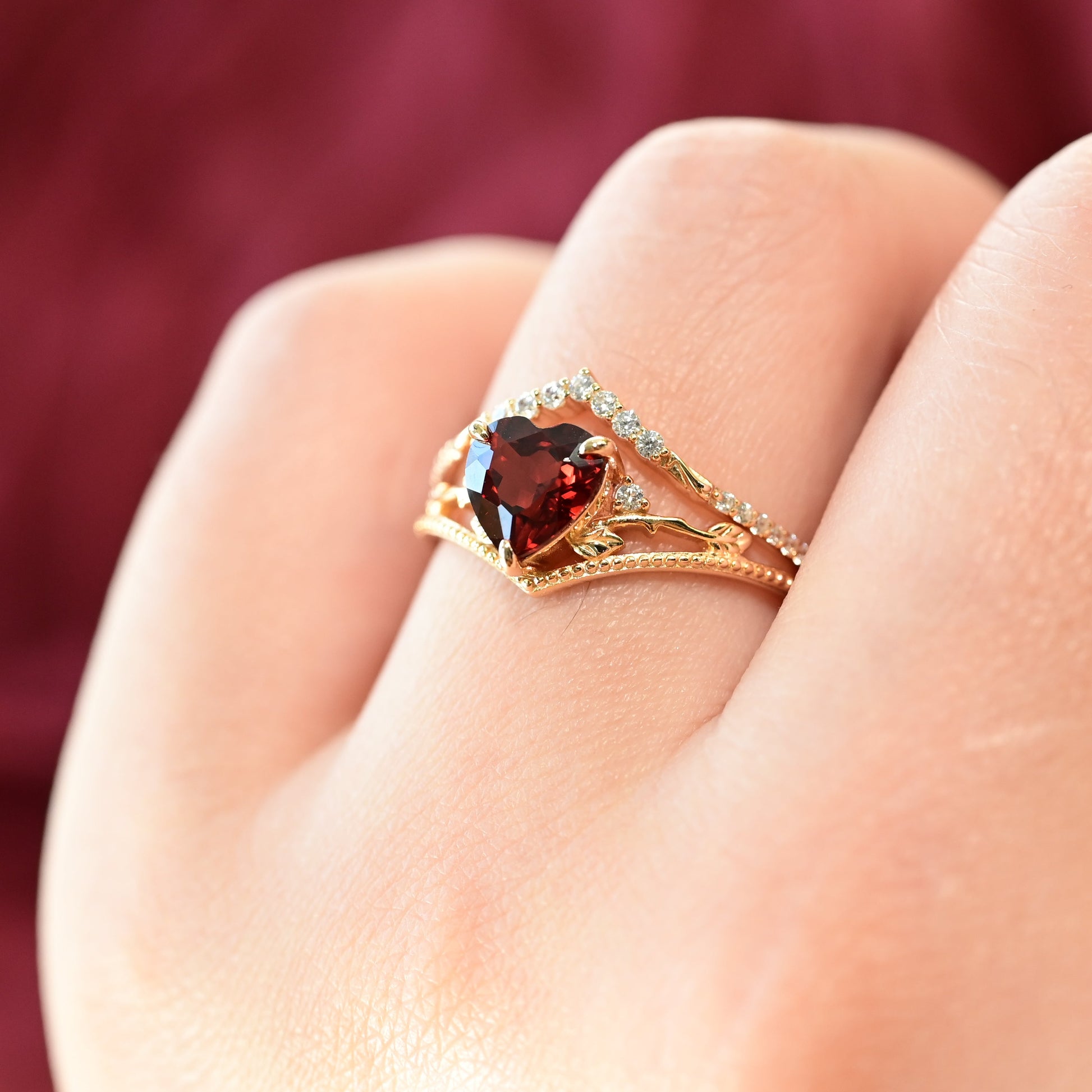 Crimson Heart Garnet Ring Set