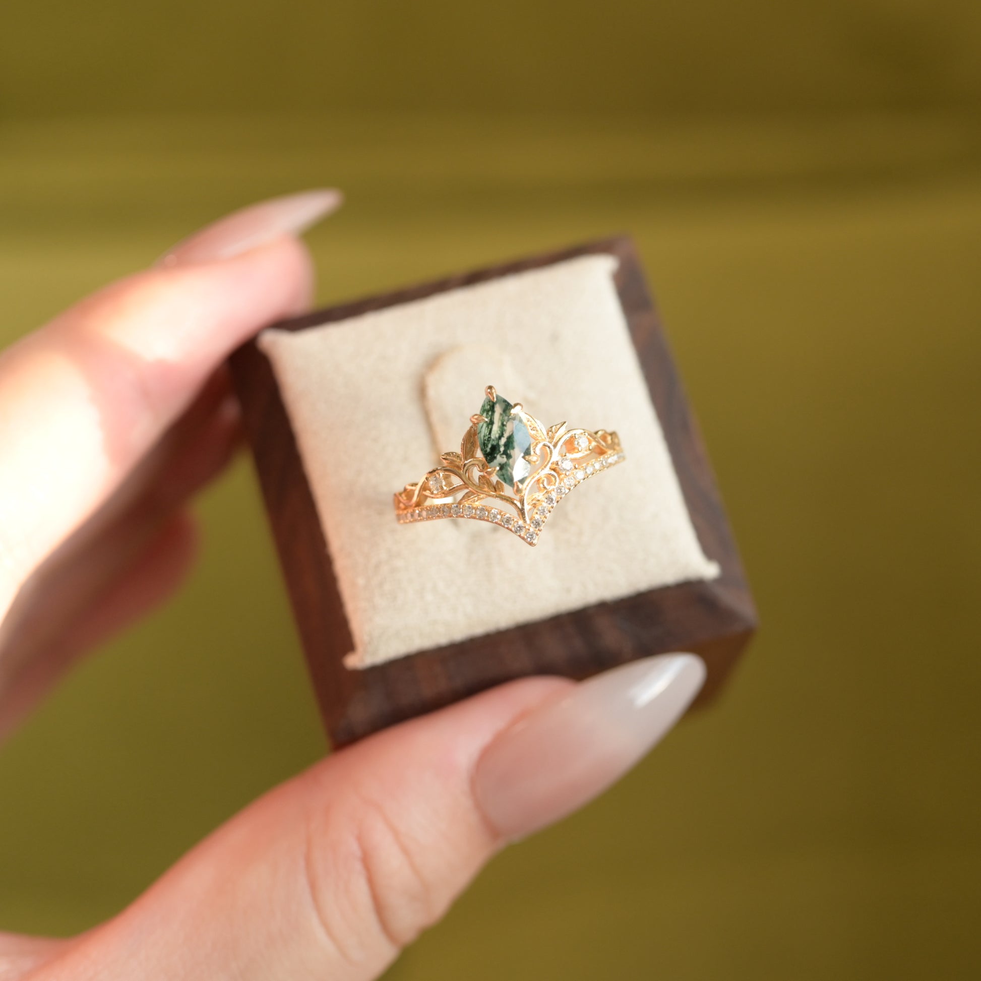 Marquise Moss Agate Tiara Ring