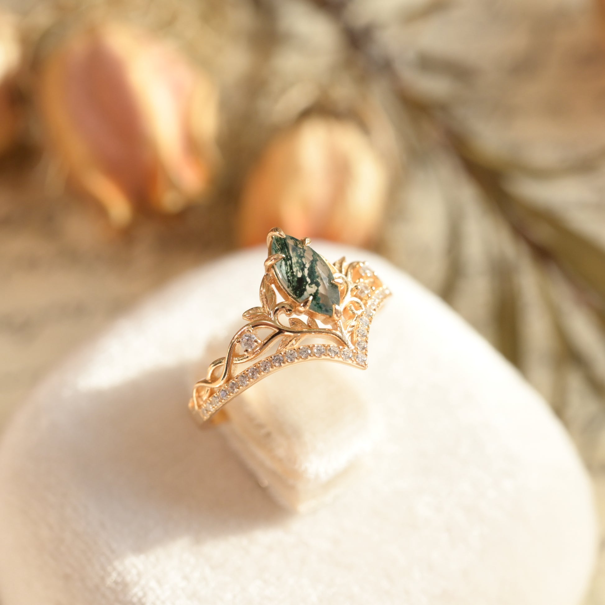 Marquise Moss Agate Tiara Ring