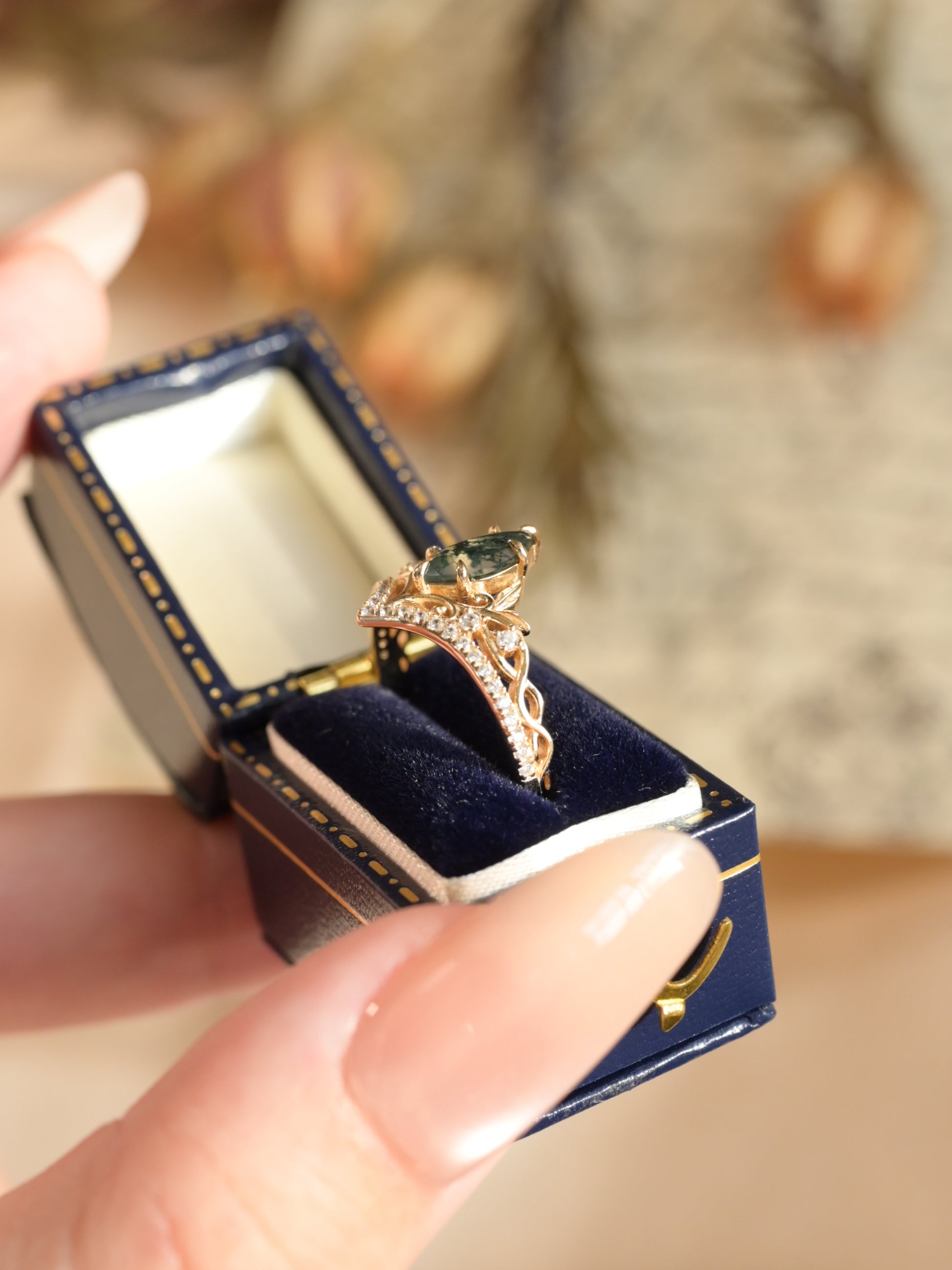 Marquise Moss Agate Tiara Ring