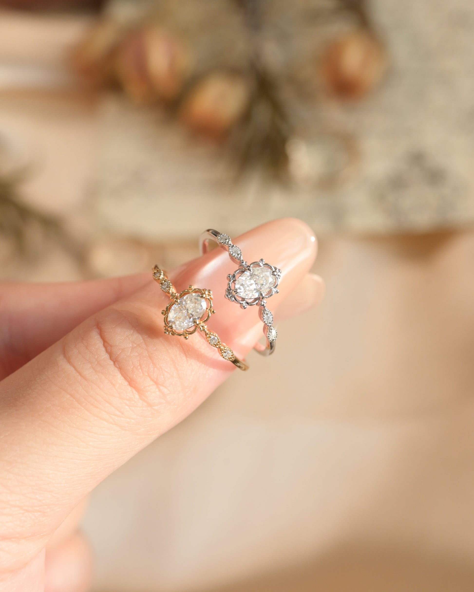 Vintage Oval Crown Moissanite Ring – Solid Gold