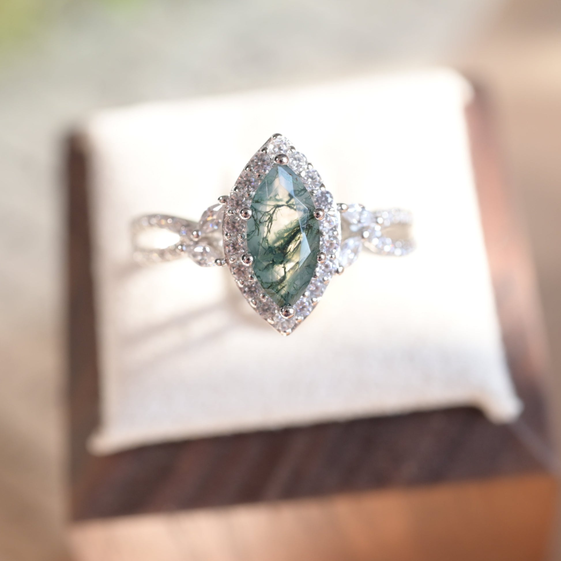 Verdant Marquise Moss Agate Ring