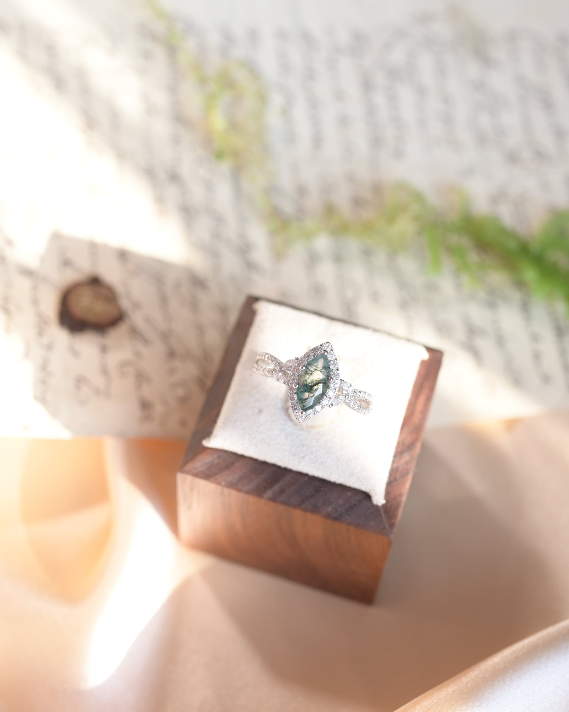 Verdant Marquise Moss Agate Ring