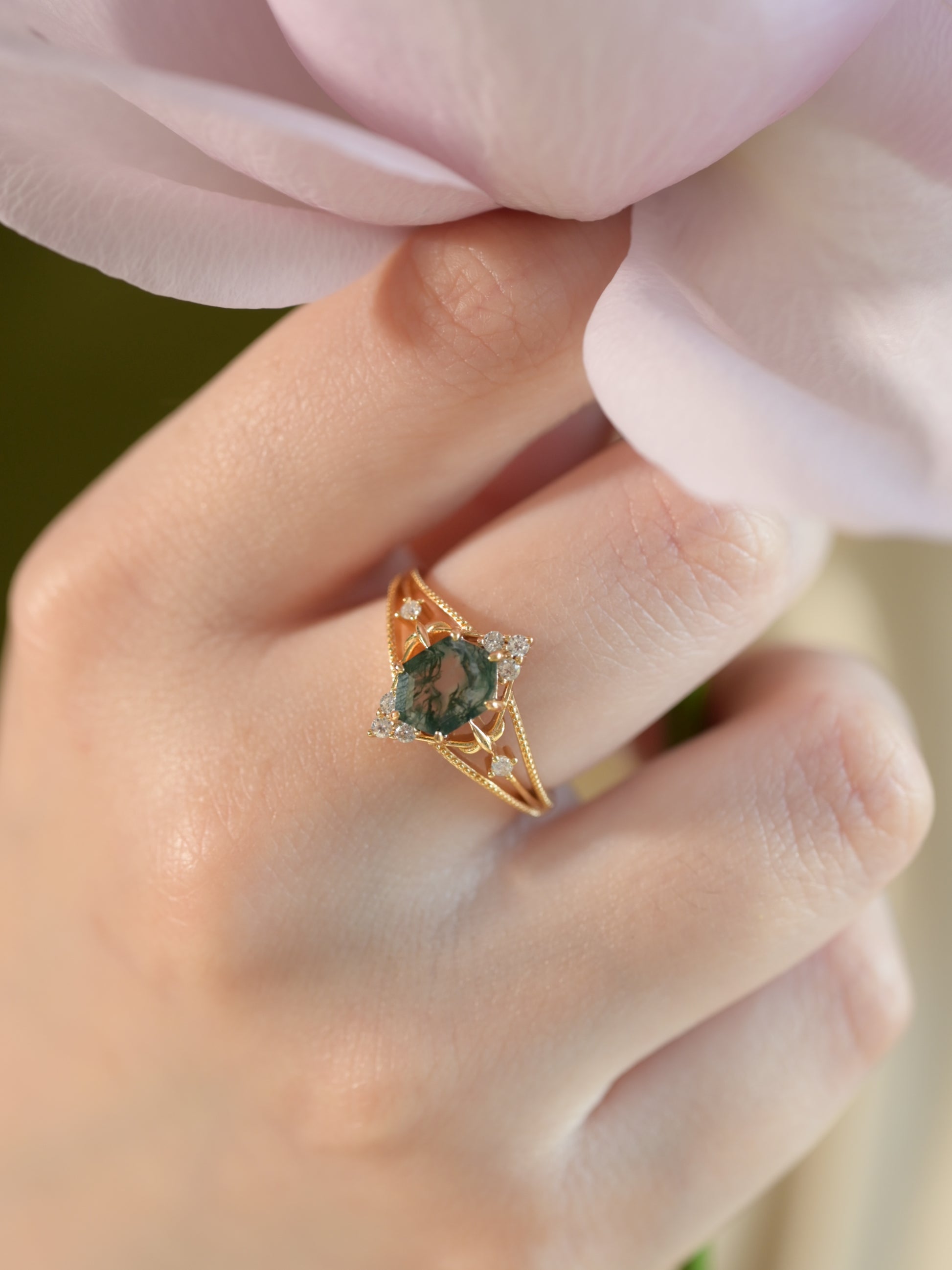 Anello in Agata Muschio Foresta Incantata