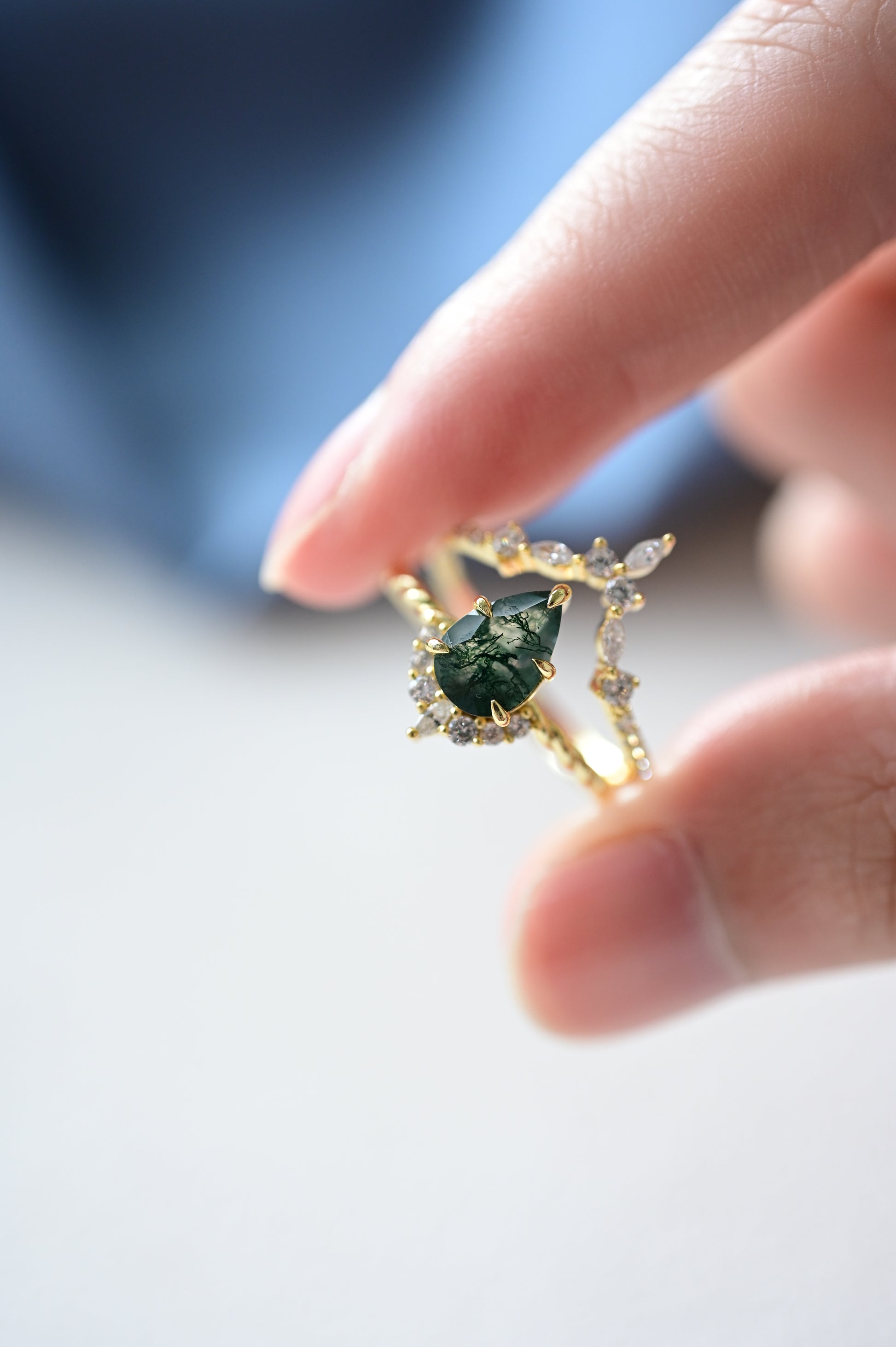 Coffin Cut Moss Agate Stacking Ring Set