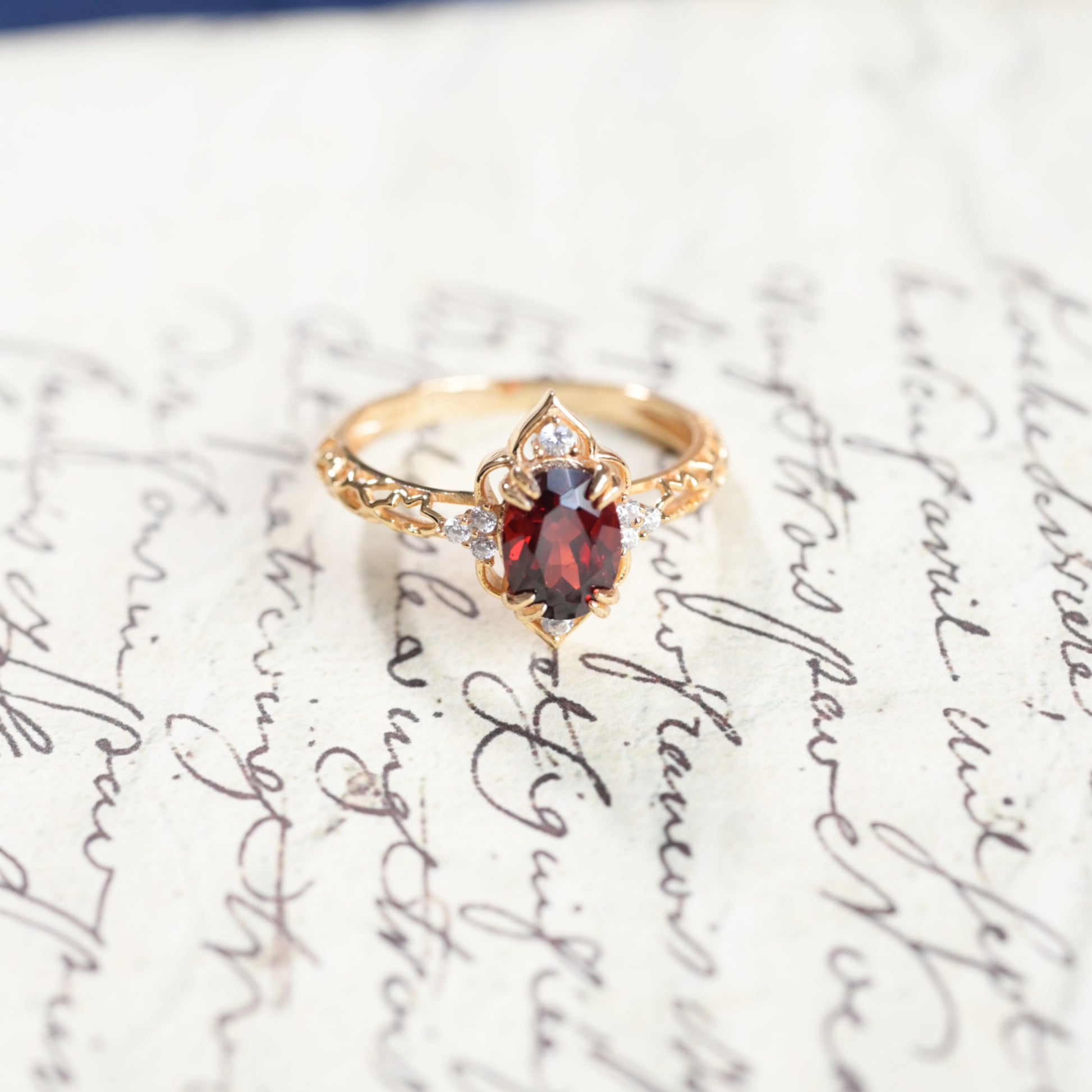 Crimson Oval Garnet Vermeil Ring