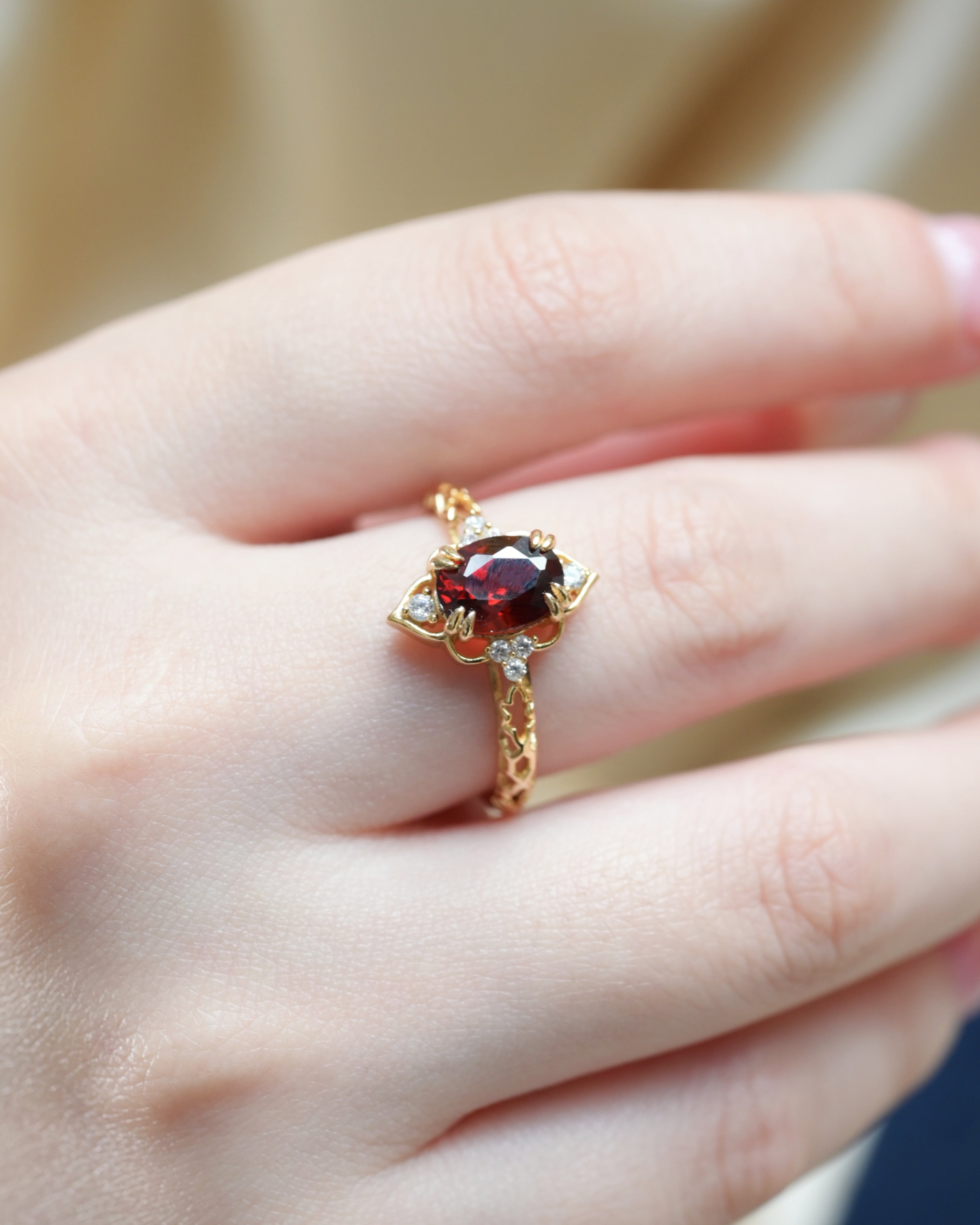 Crimson Oval Garnet Vermeil Ring