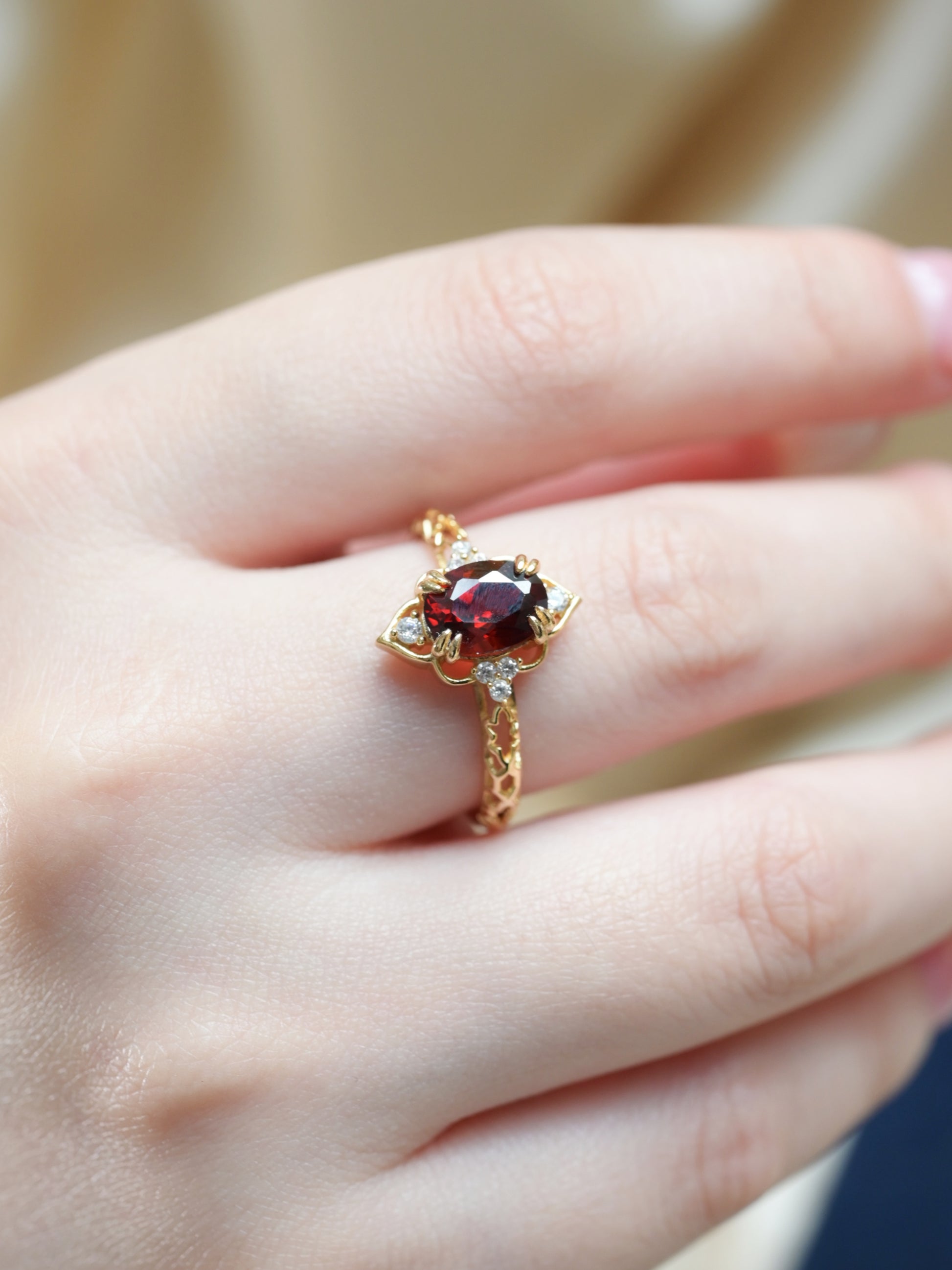 Crimson Oval Garnet Vermeil Ring