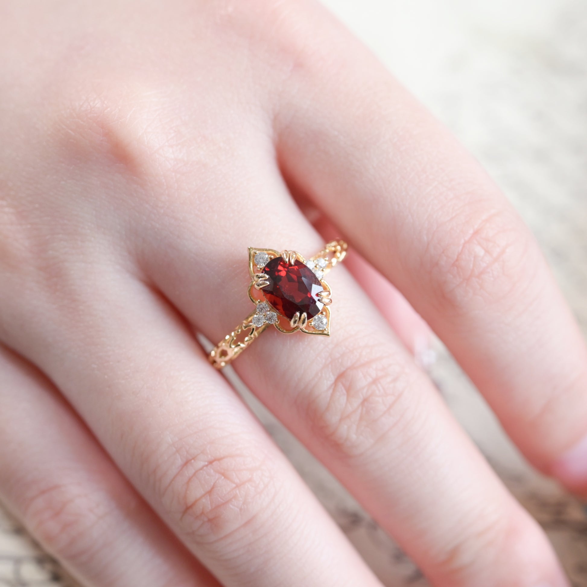 Crimson Oval Garnet Vermeil Ring