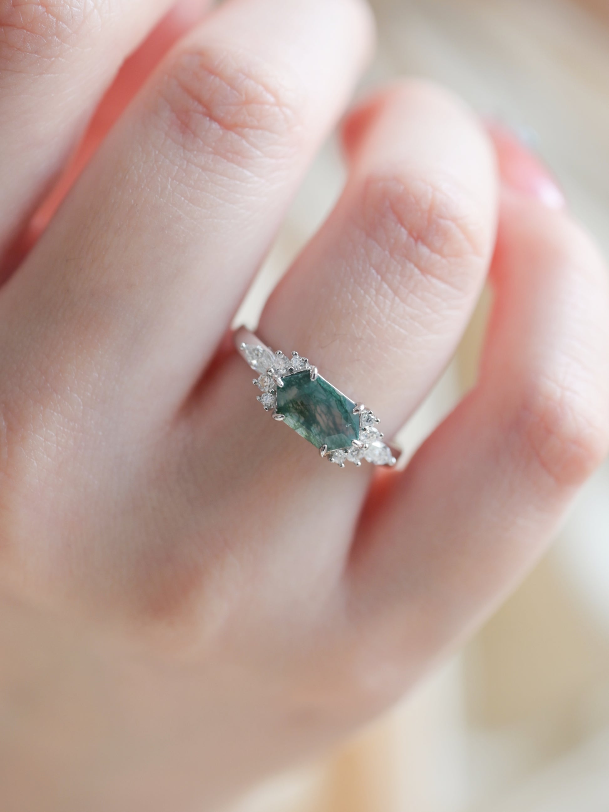 Anello in Agata Verde Muschio Verdant Hex