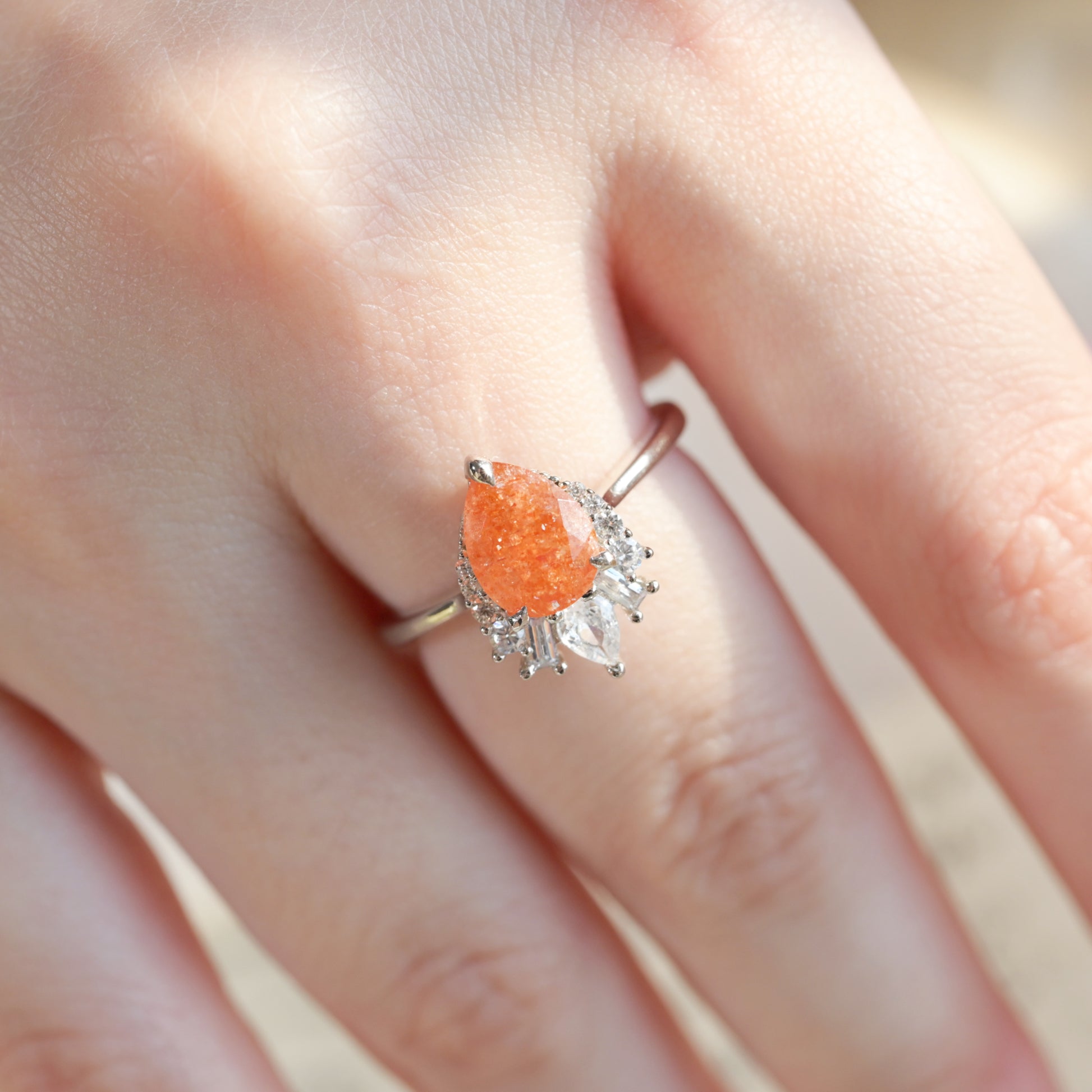 Pear-Cut Sunstone Teardrop Ring