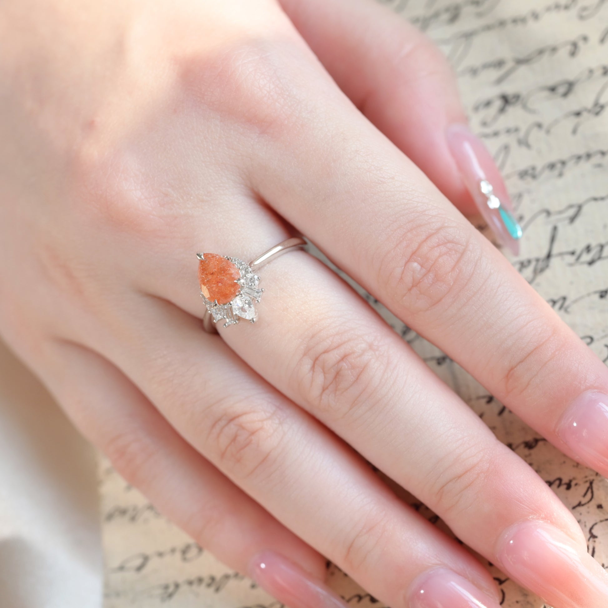 Pear-Cut Sunstone Teardrop Ring