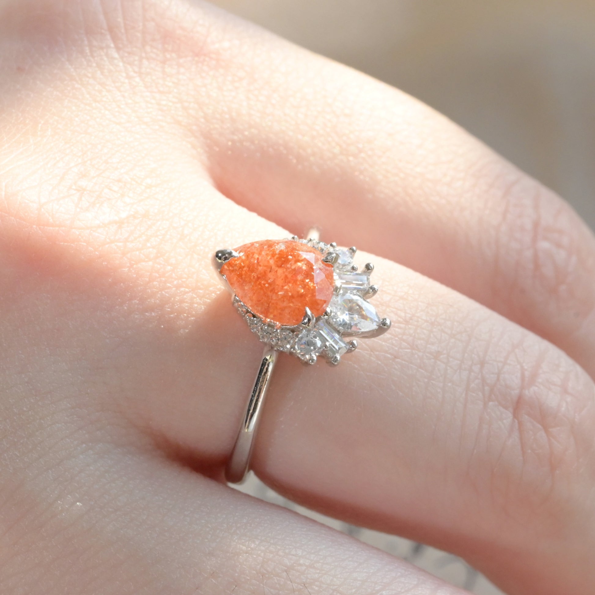 Pear-Cut Sunstone Teardrop Ring