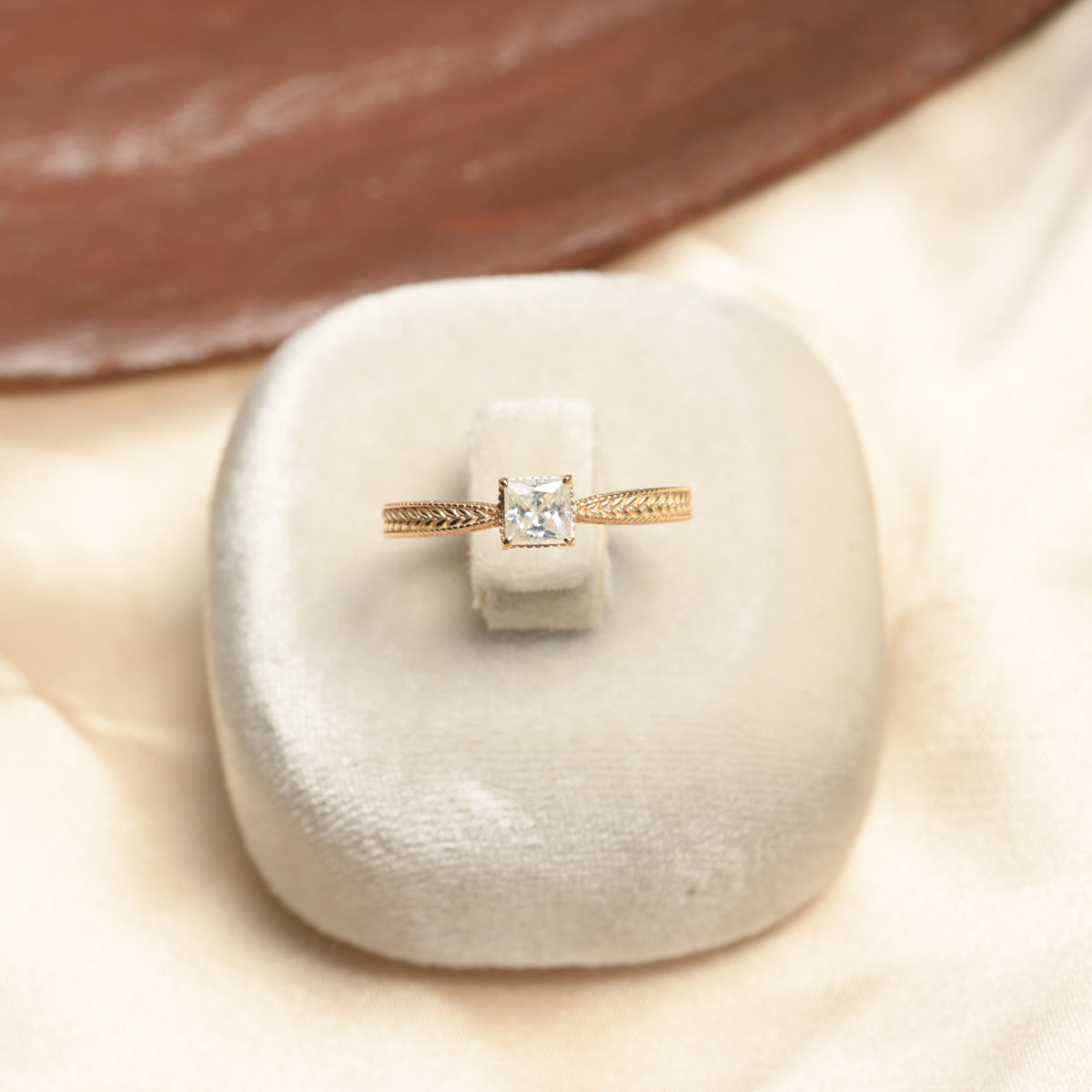 Vintage Princess-Cut Moissanite Milgrain Ring