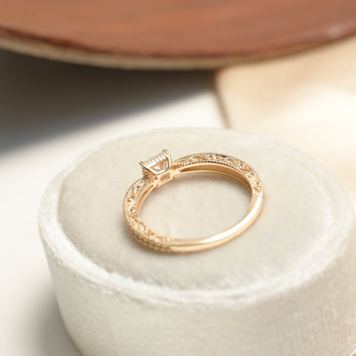 Vintage Princess-Cut Moissanite Milgrain Ring