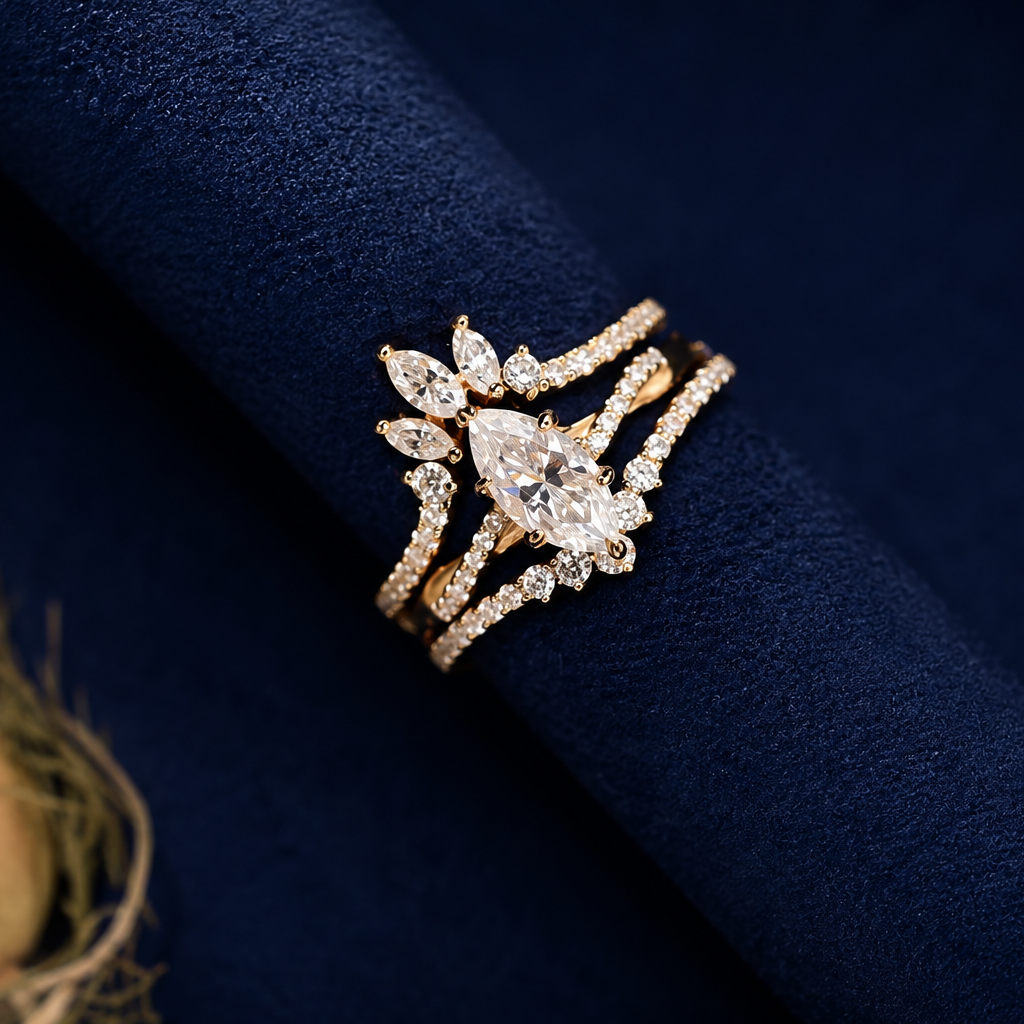 Elegant Marquise-Cut Moissanite Twist Ring