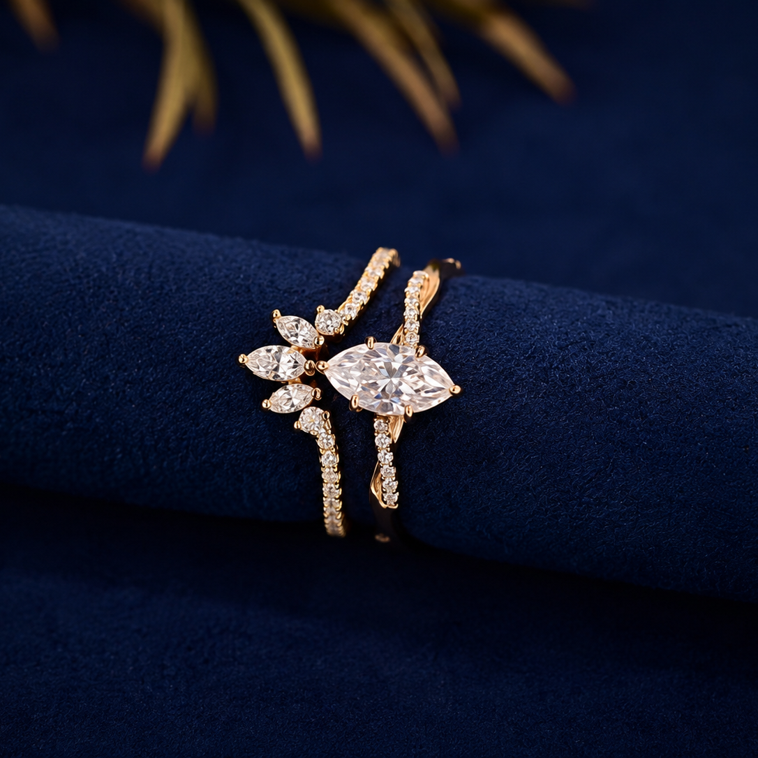 Elegant Marquise-Cut Moissanite Twist Ring