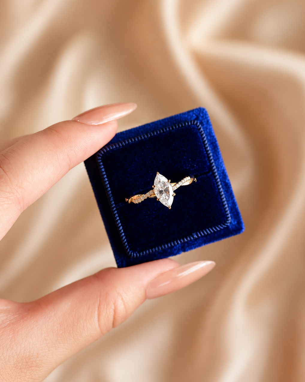 Elegant Marquise-Cut Moissanite Twist Ring